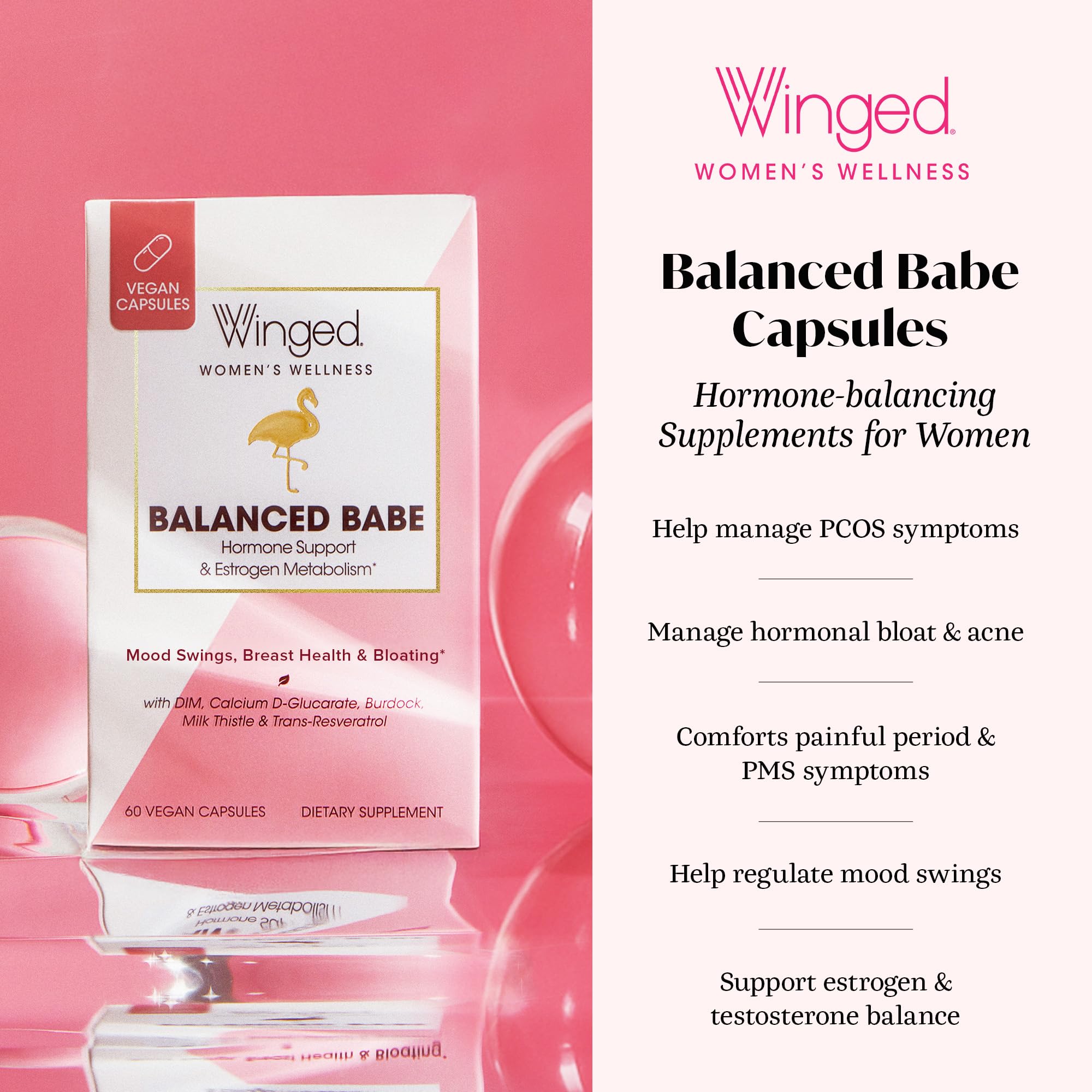 Winged Wellness cápsulas en primer plano mostrando textura y color vegano