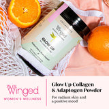 Winged Wellness polvo blanco cerca mostrando textura fina y mezcla fácil
