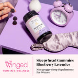 Winged Wellness primer plano de gomita para apreciar textura y fácil consumo