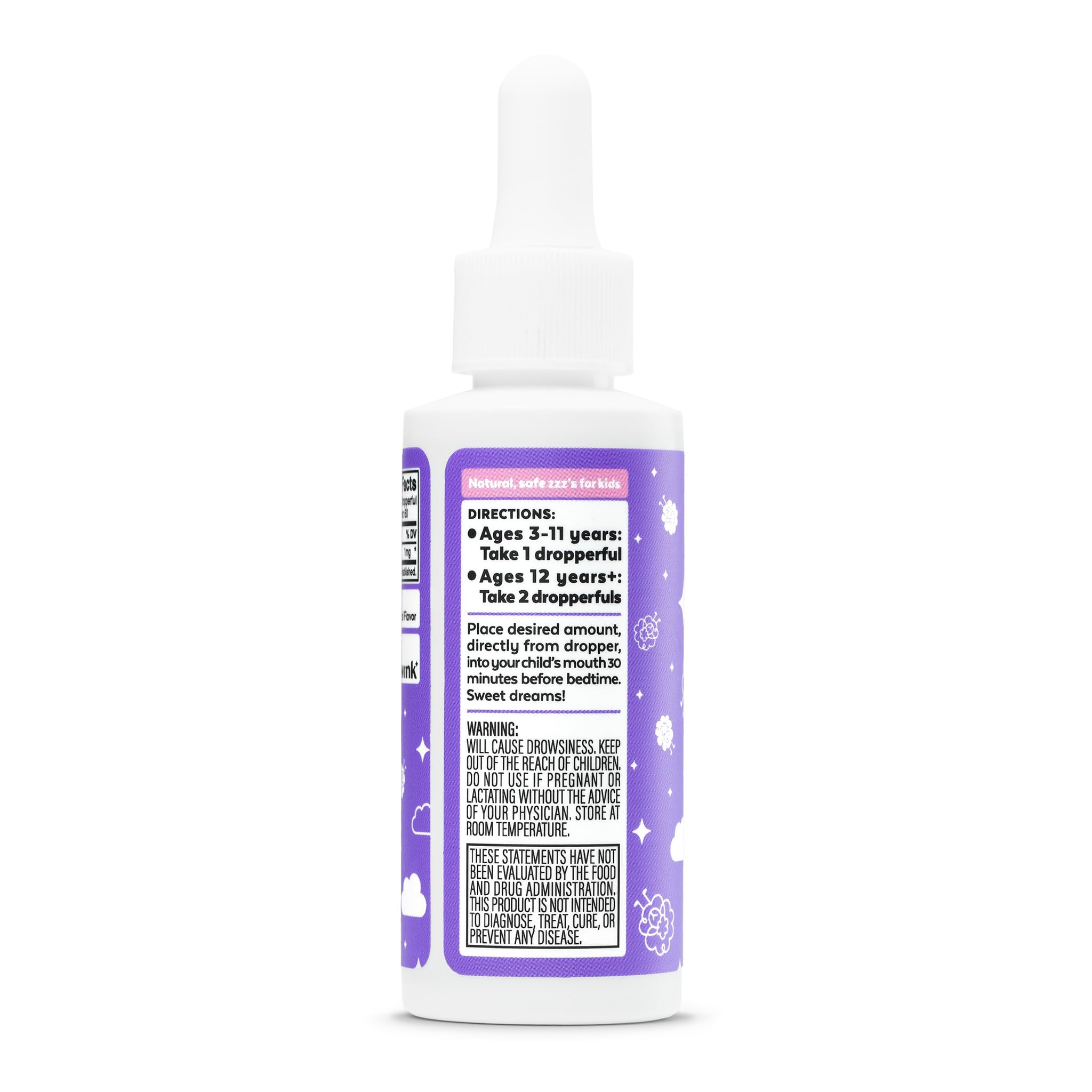 Wink Naturals etiqueta con instrucciones y dosificación visible para padres