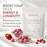 WINYEL frasco abierto con gominolas esparcidas mostrando cantidad y color fresa