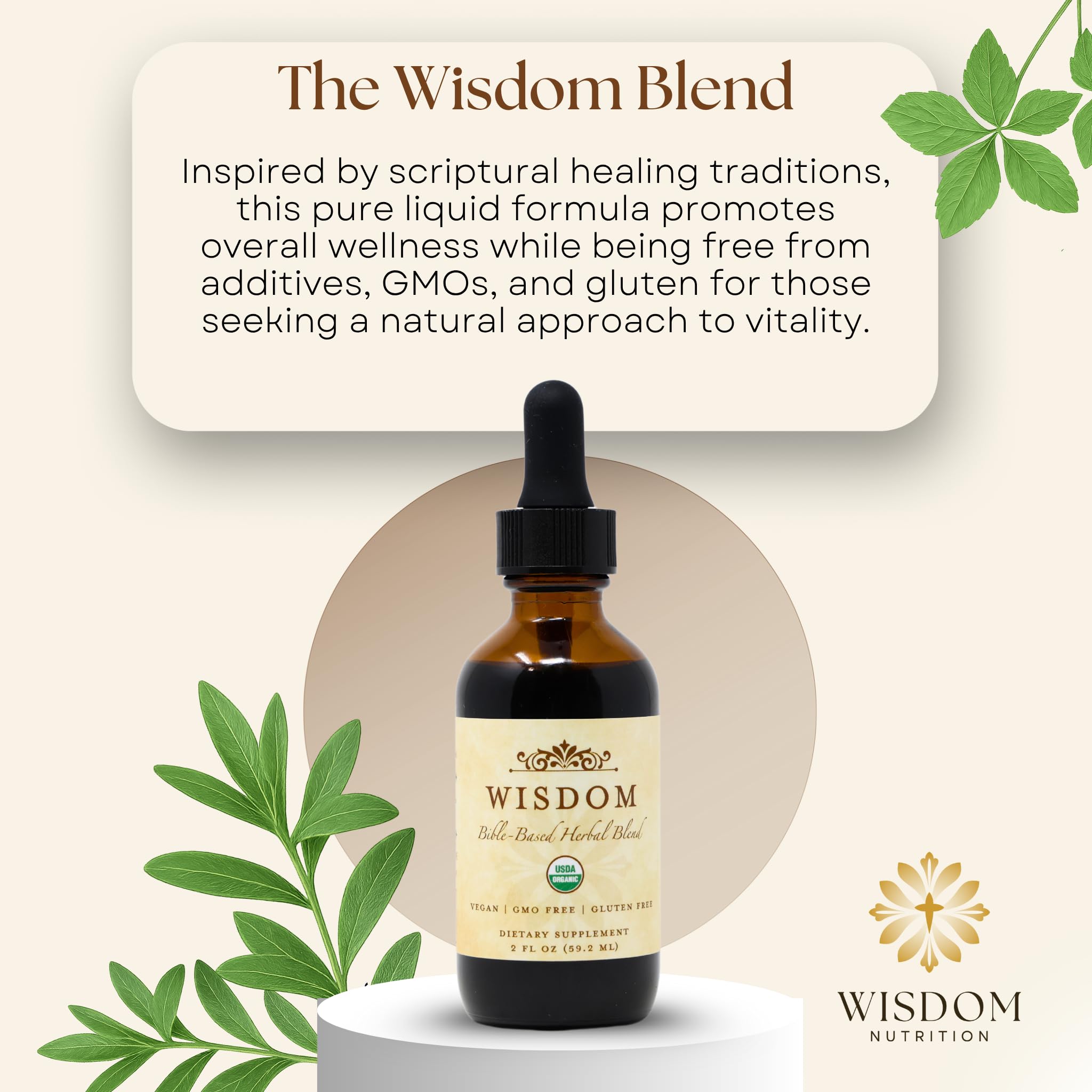 Wisdom Nutrition gotas en primer plano destacando textura y pureza