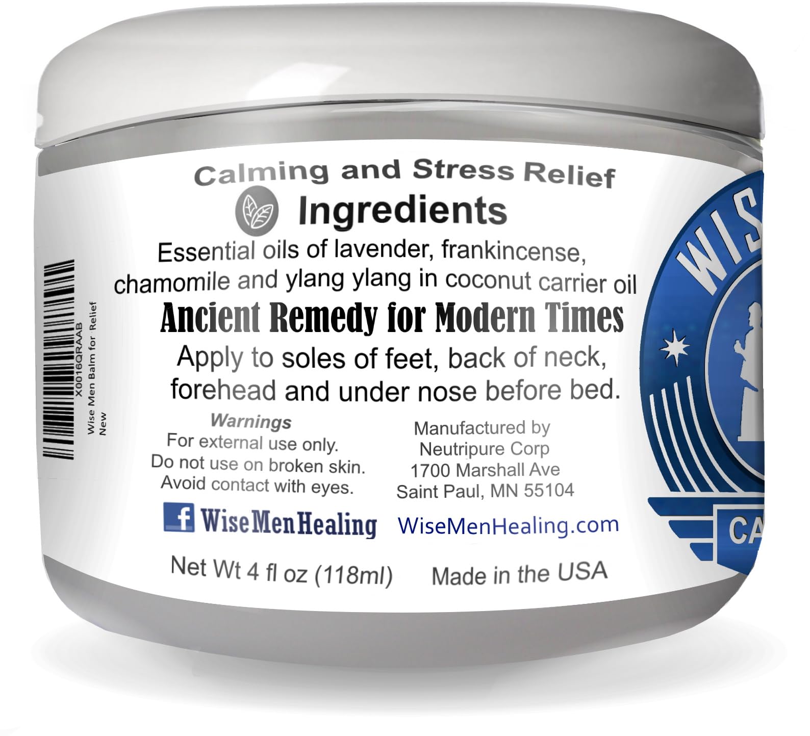 Wise Men Calm Balm aplicado en muñeca para aromaterapia y alivio situacional