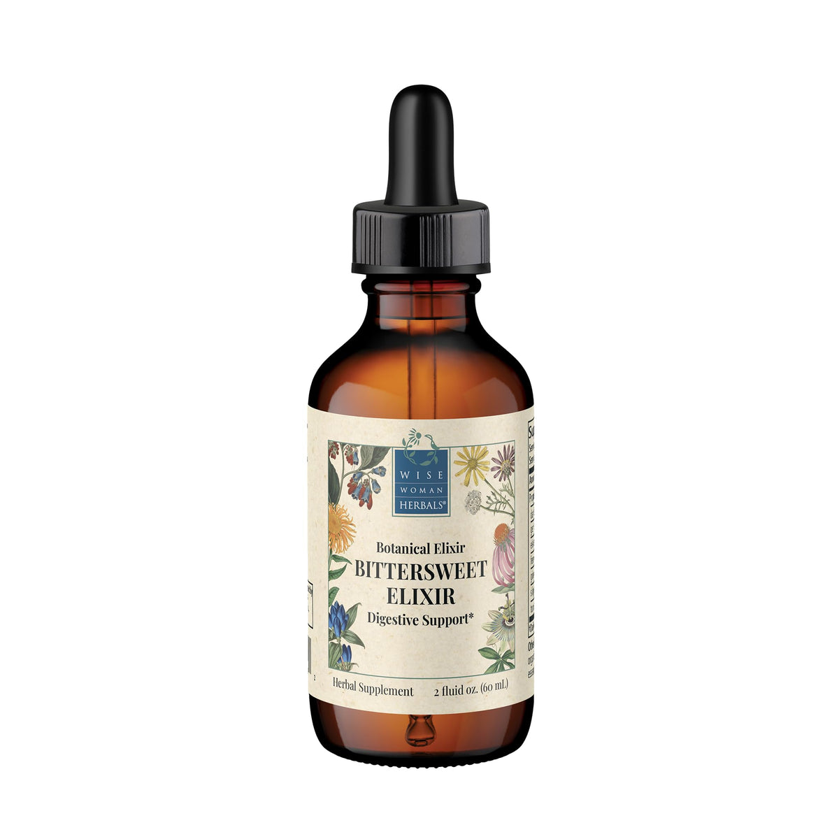 Wise Woman Herbals botella frontal mostrando etiqueta y beneficio digestivo