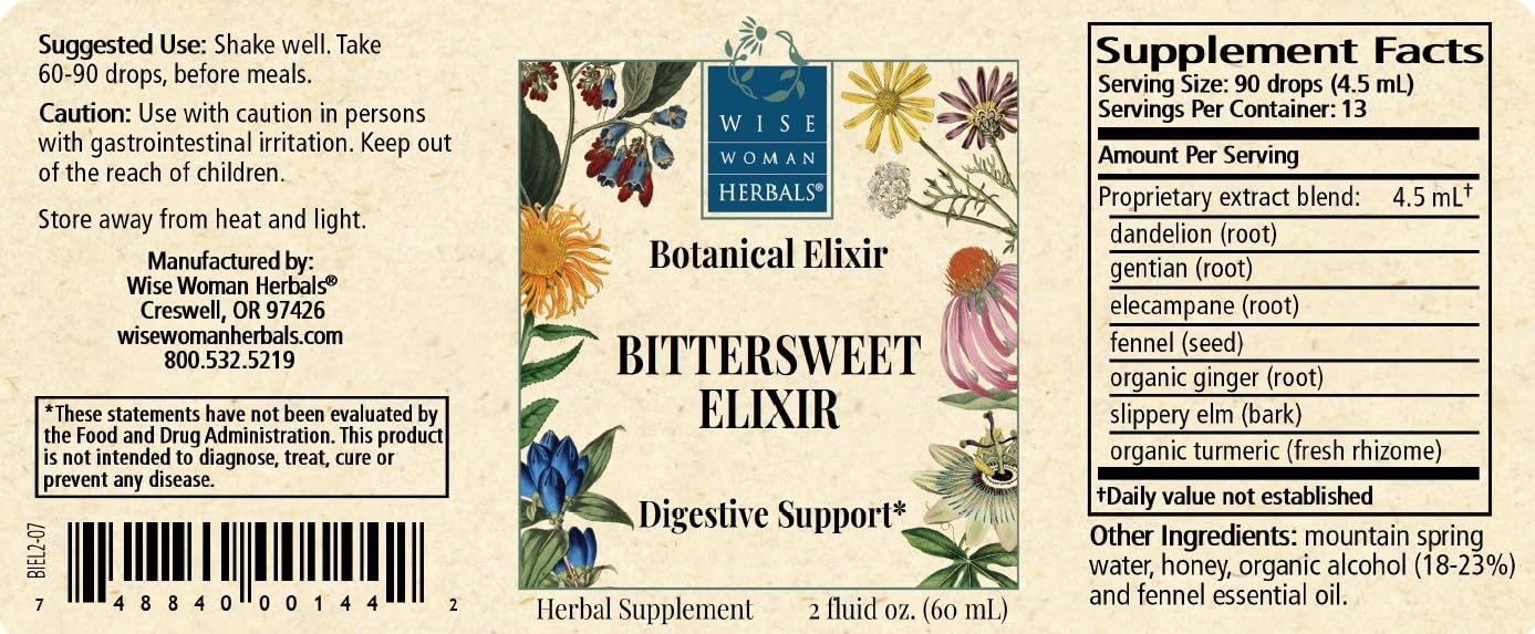 Wise Woman Herbals etiqueta con datos de pruebas y garantía de calidad