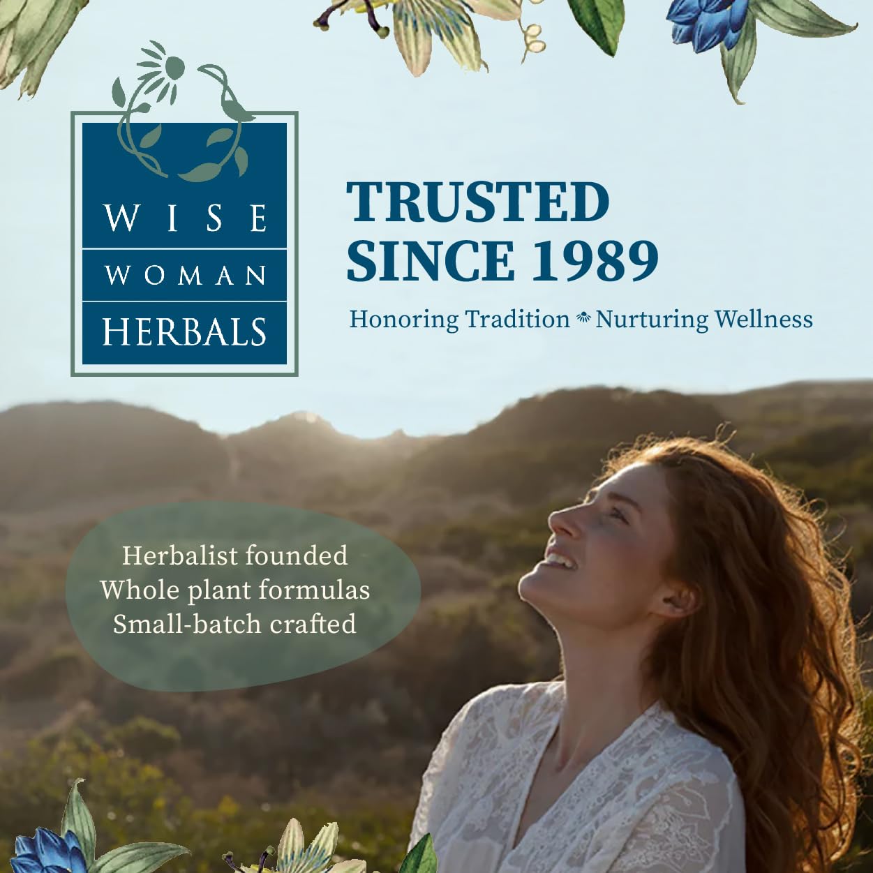 Wise Woman Herbals pruebas de laboratorio en mesa, control de calidad riguroso