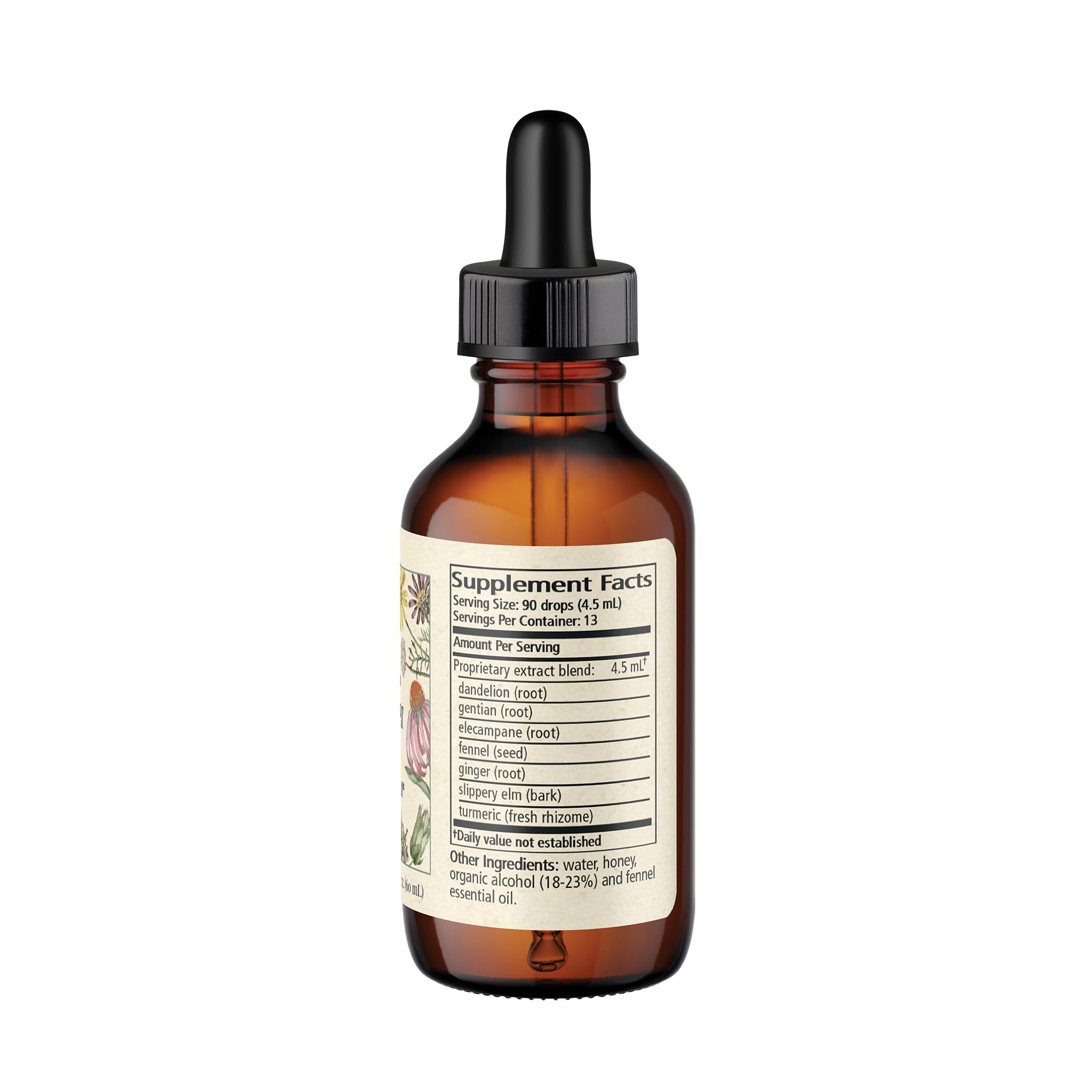 Wise Woman Herbals gota del elixir en primer plano mostrando textura concentrada