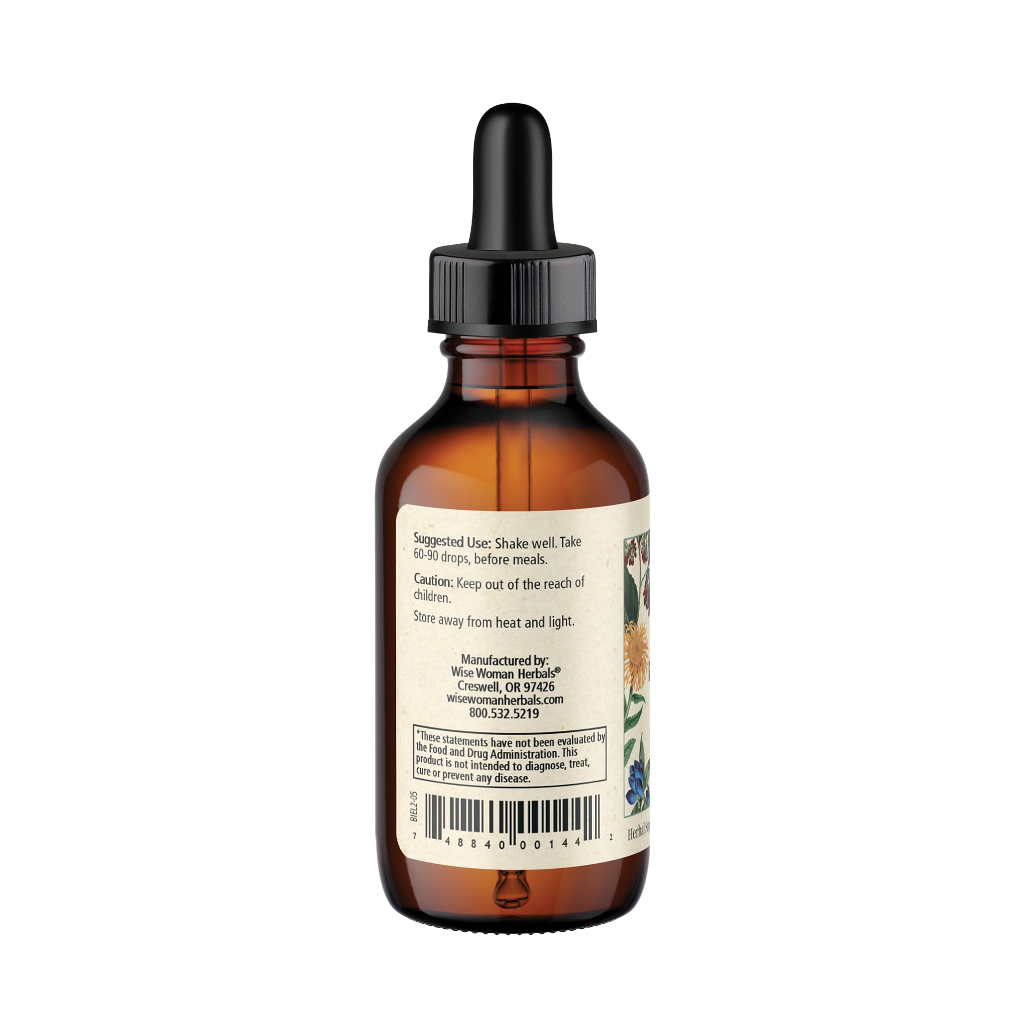 Wise Woman Herbals persona tomando gotas antes de comer para estimular apetito