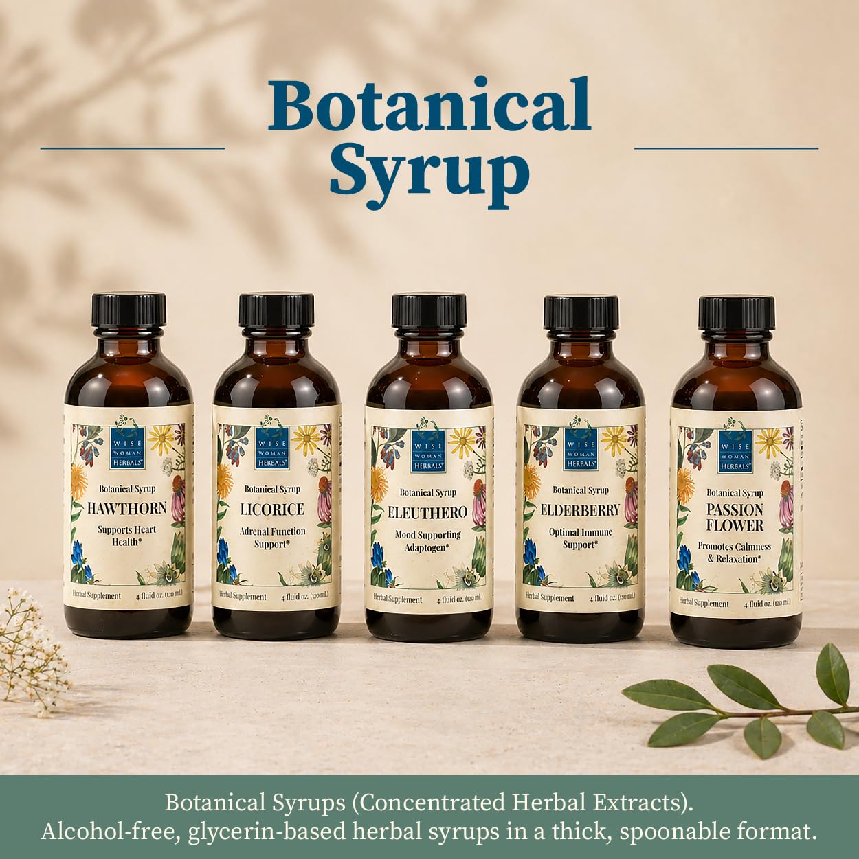 Wise Woman Herbals jarabe añadido a una taza de té mostrando uso práctico