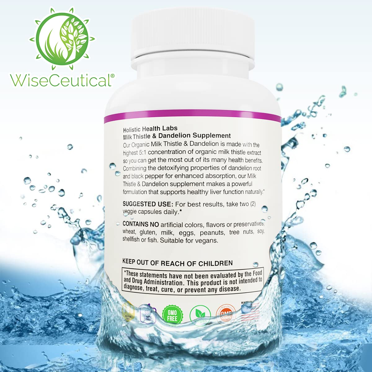 Wiseceutical frasco en mano para mostrar tamaño y dosis práctica