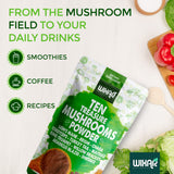WIXAR NATURALS etiqueta con lista de 10 hongos y calidad GMP visible