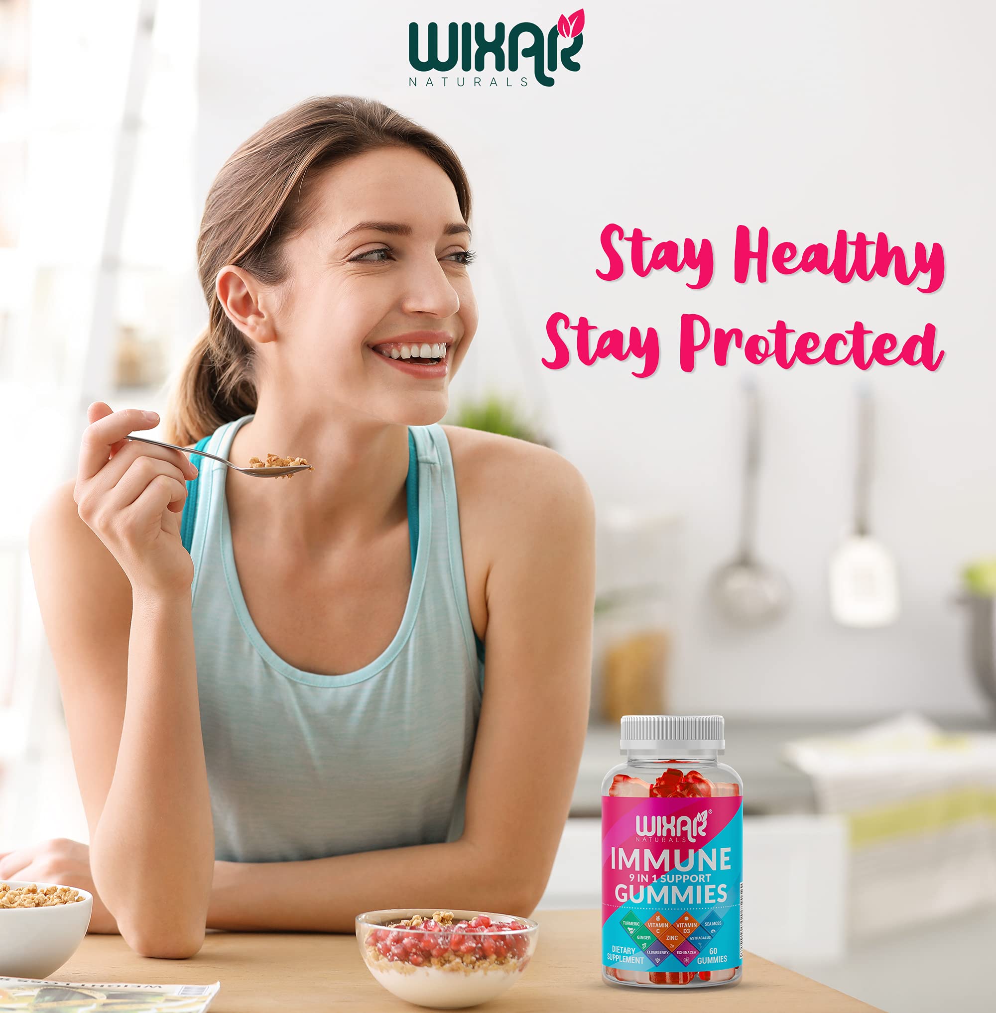 WIXAR NATURALS frasco en entorno con frutos del bosque resaltando sabor