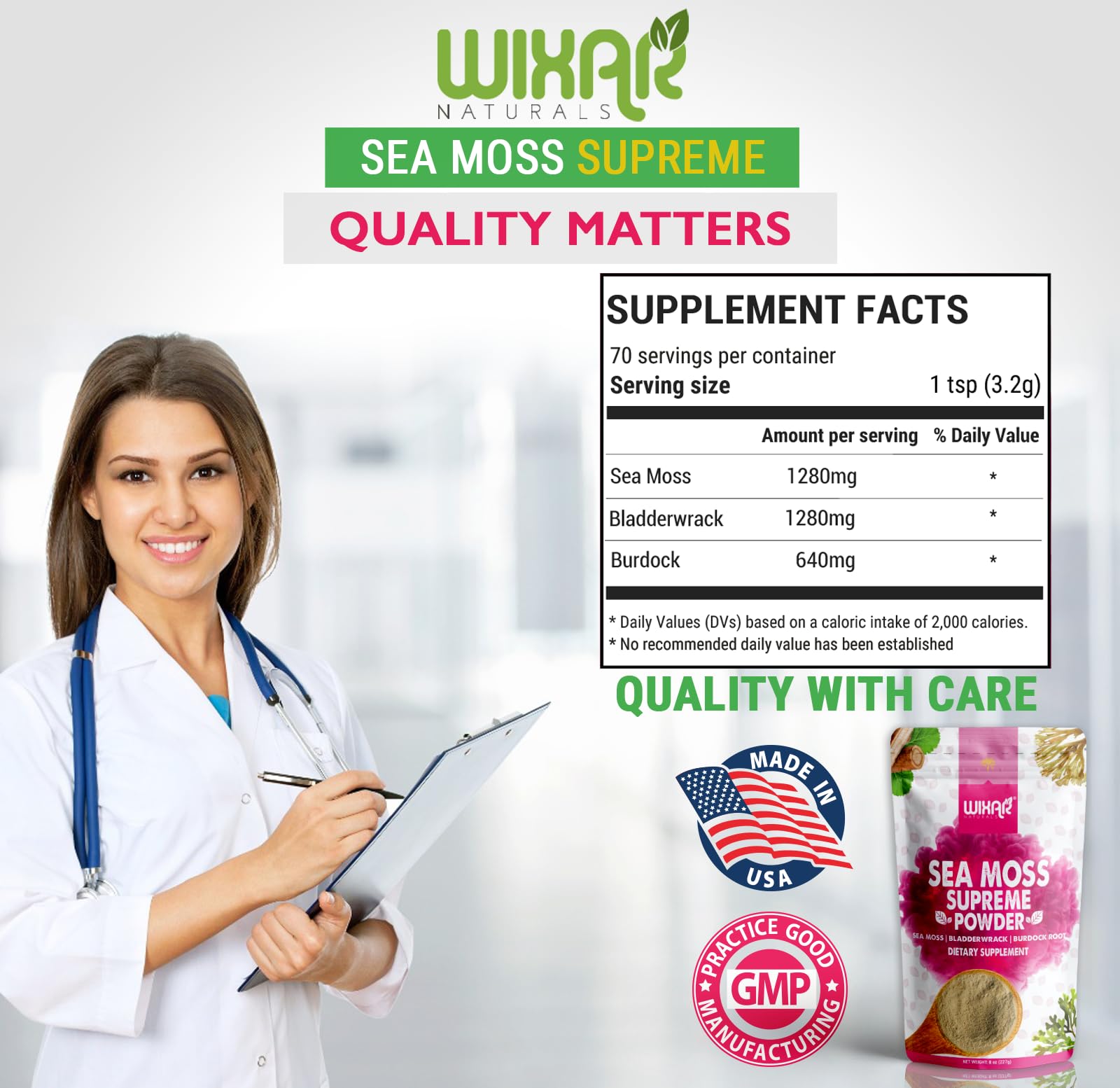 WIXAR NATURALS frasco junto a una regla para comparar tamaño y dosis