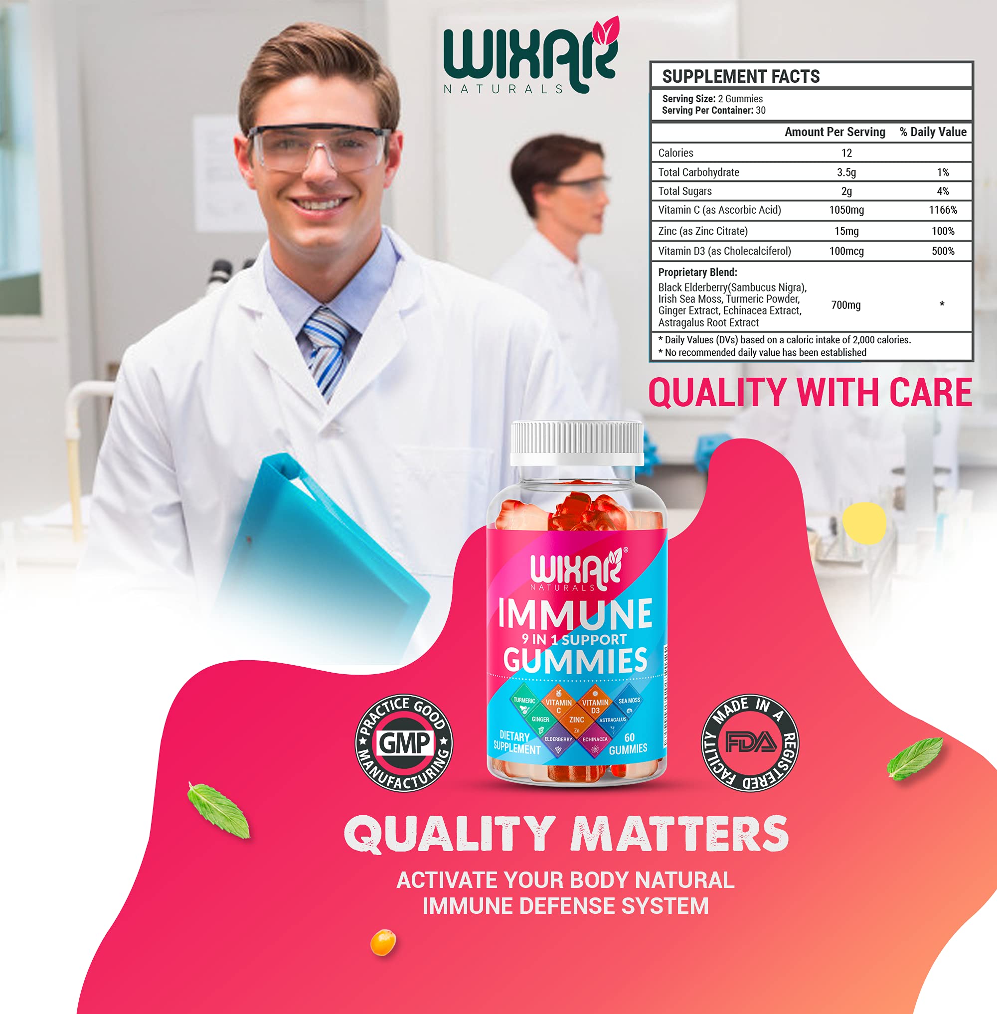 WIXAR NATURALS comparación de tamaño junto a una moneda para escala