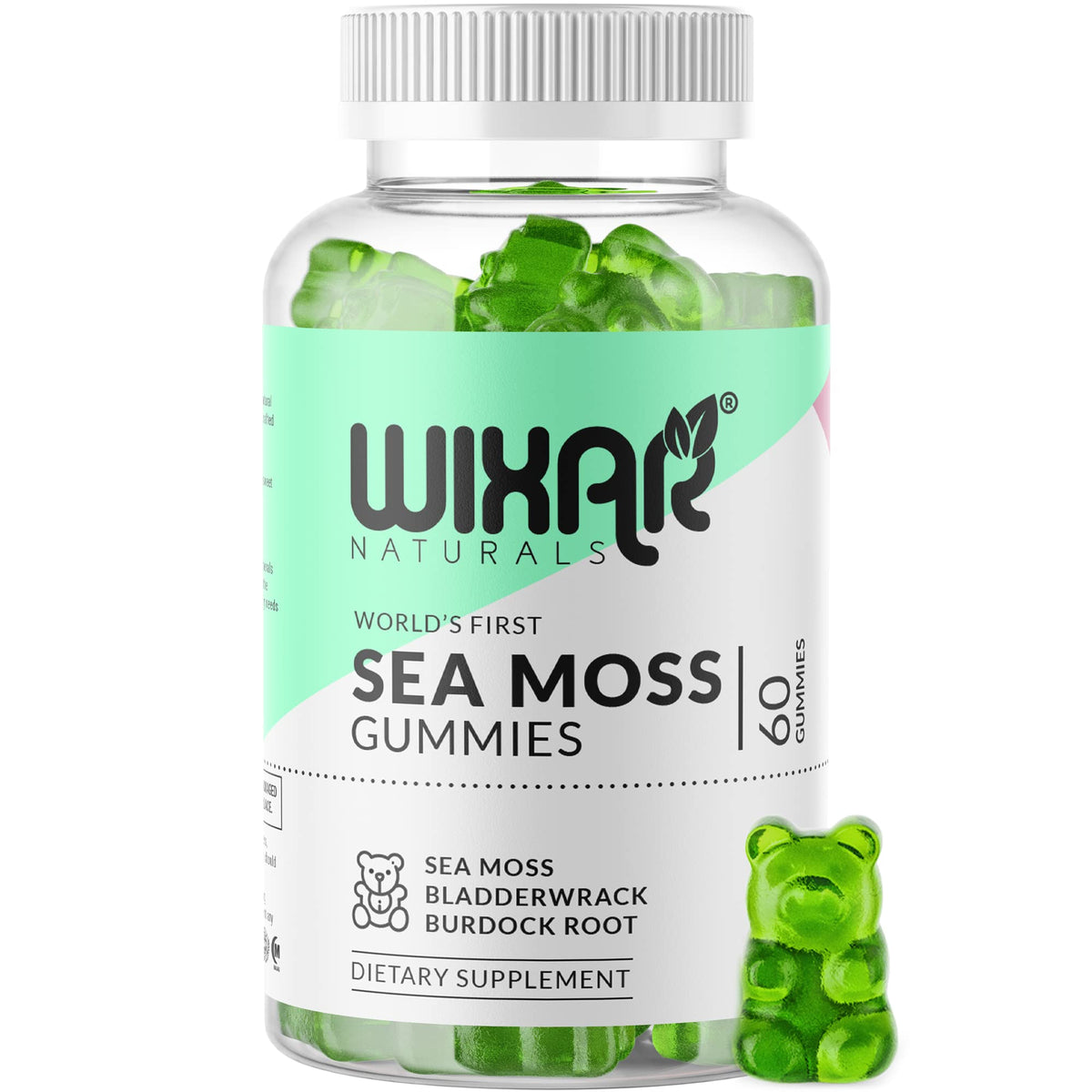 WIXAR NATURALS frasco frontal mostrando 60 gomitas y beneficios claros