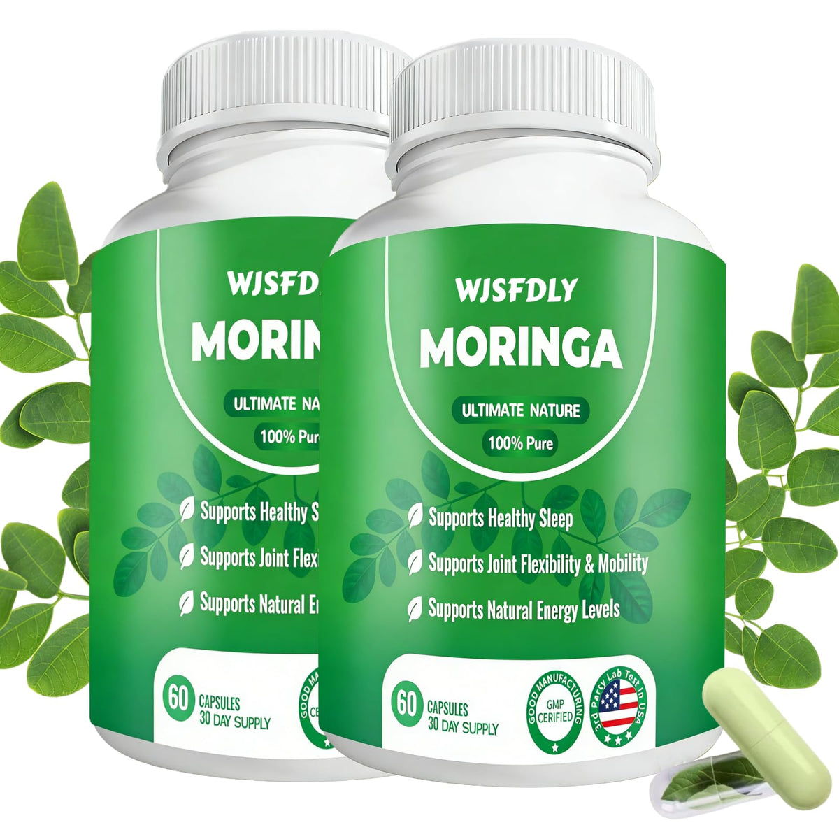 WJSFDLY frasco frontal mostrando etiqueta clara y beneficio de almacenamiento prolongado