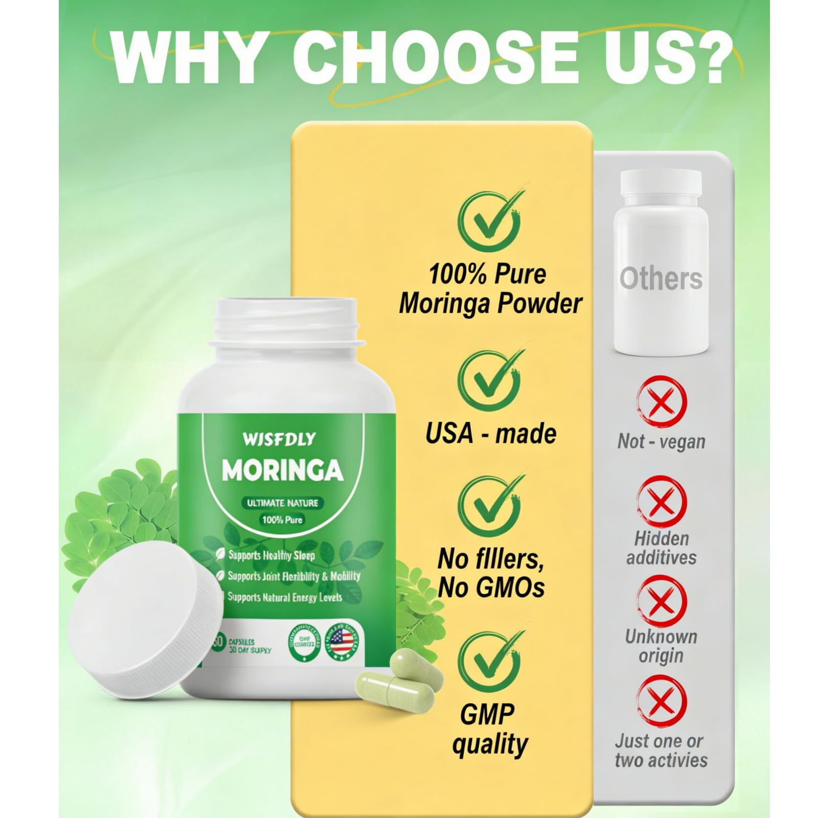WJSFDLY textura de polvo de moringa en primer plano, evidencia de pureza y calidad