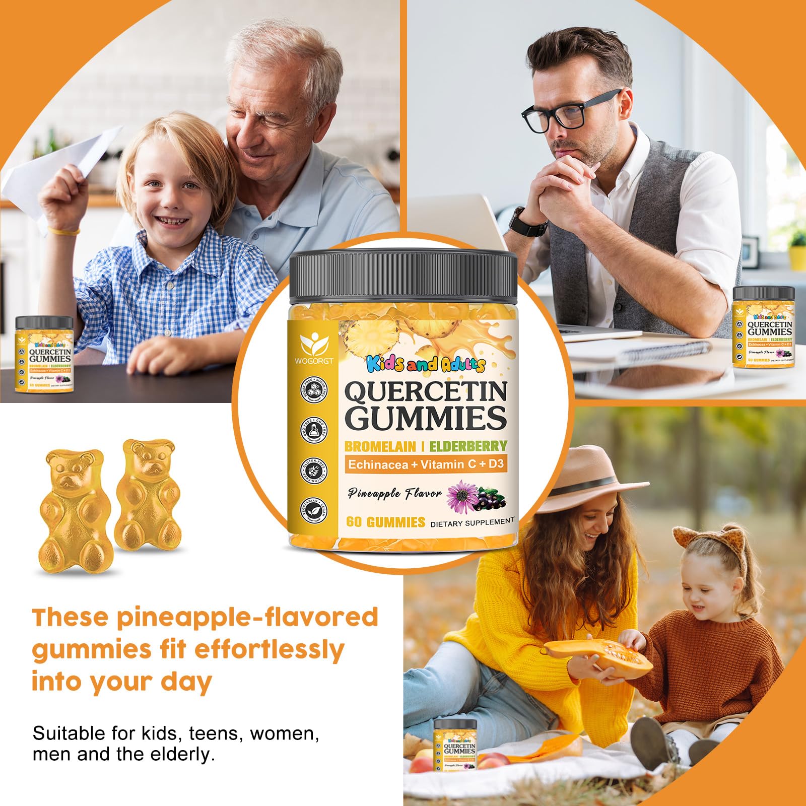 WOGORGT etiqueta de ingredientes legible, información clara sobre vitaminas y extractos