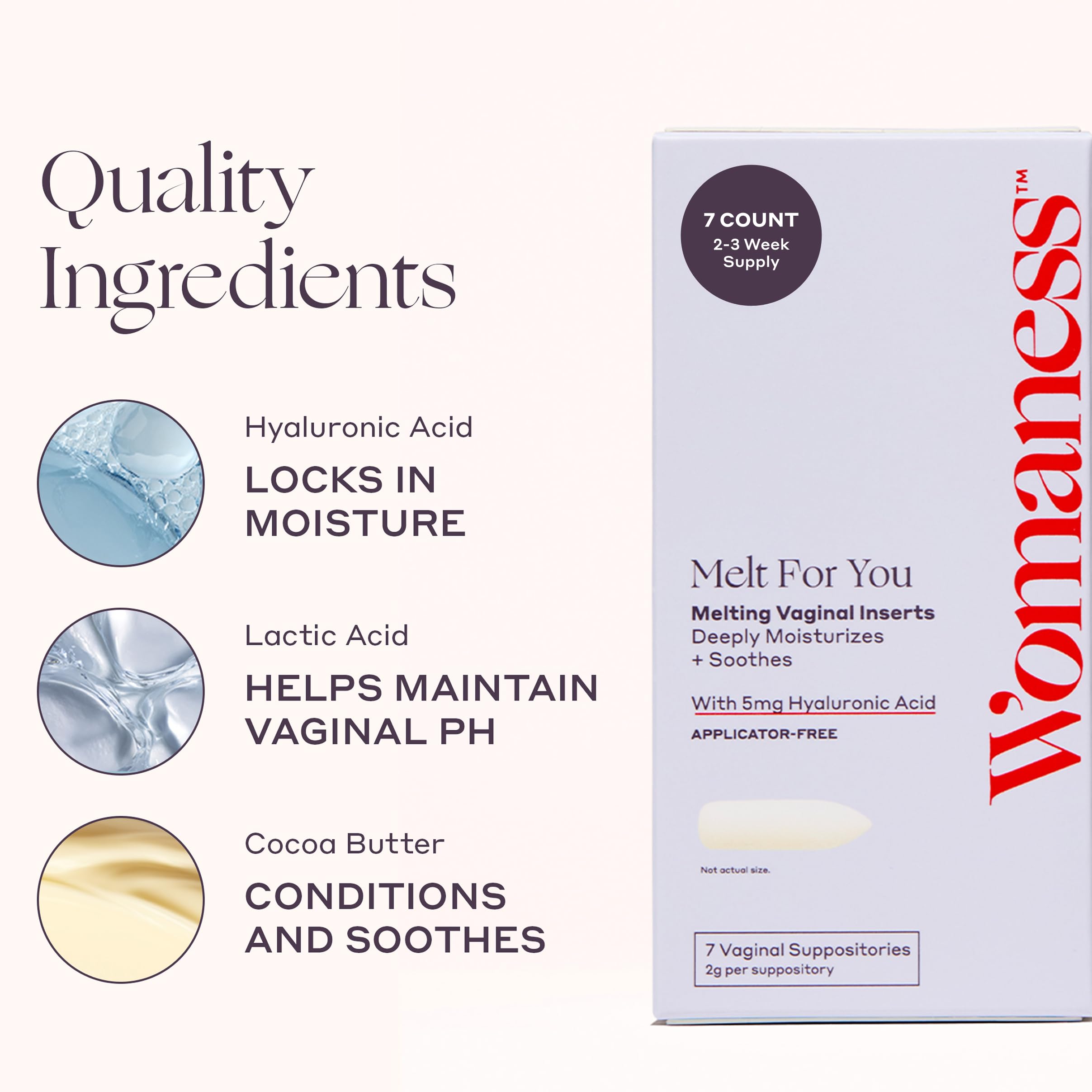 Womaness etiqueta de ingredientes que resalta fórmula sin hormonas