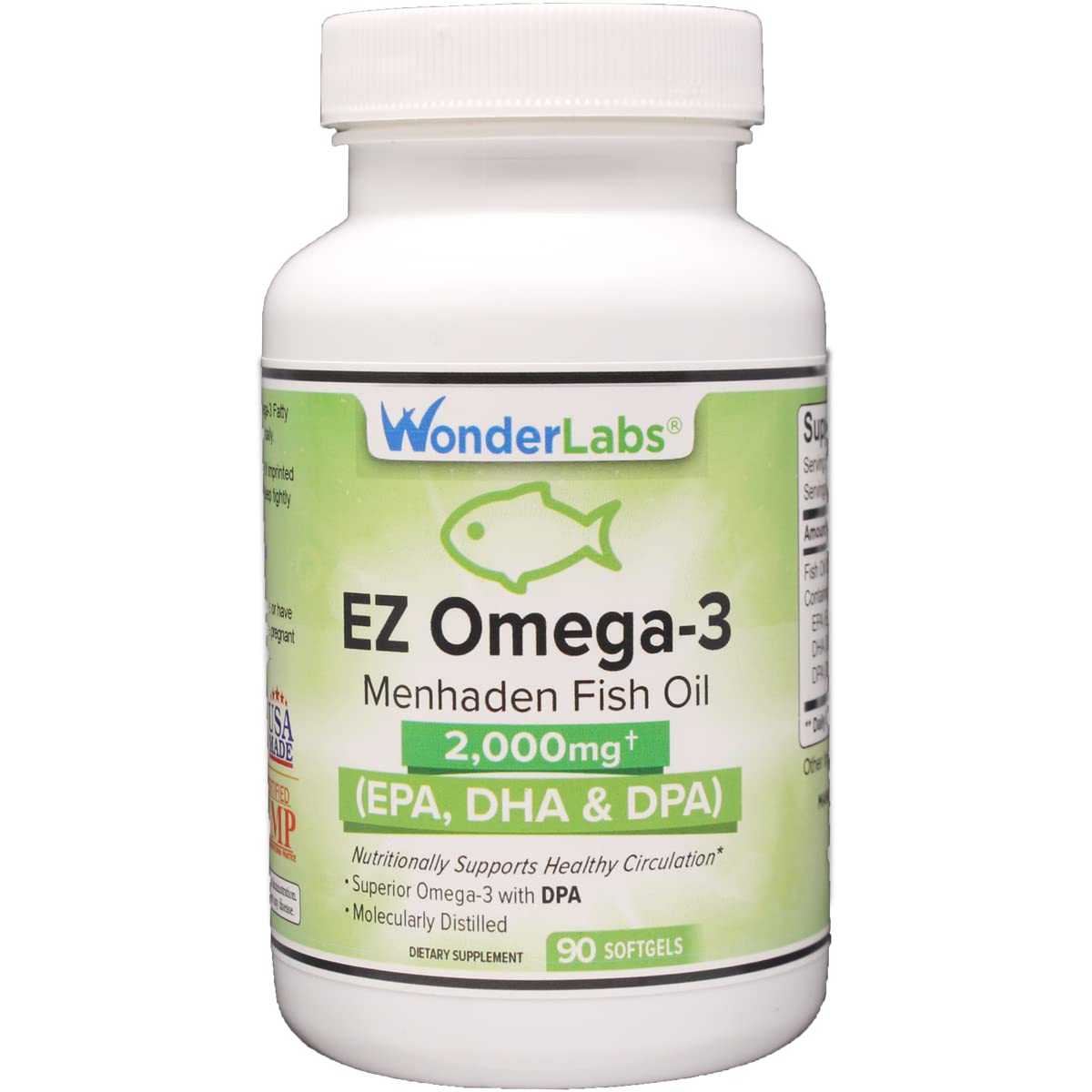 Wonder Laboratories frasco frontal mostrando 90 softgels para abastecimiento prolongado