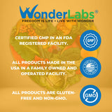 Wonder Laboratories etiqueta con lista de ingredientes y calidad farmacéutica