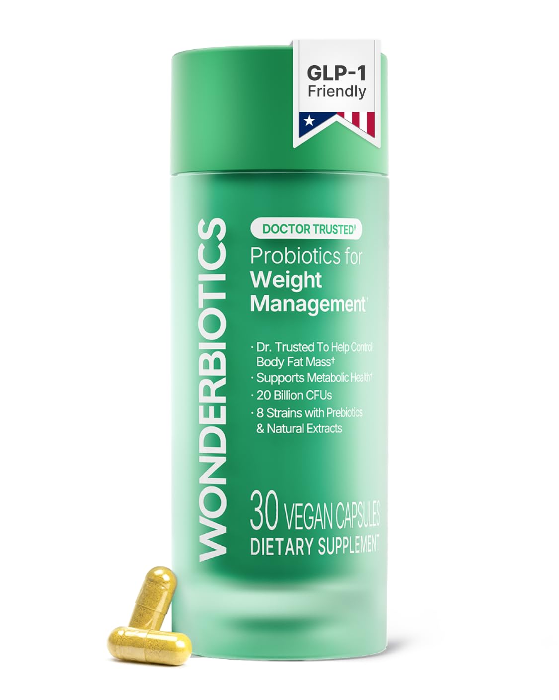 WonderBiotics frente del producto mostrando la botella compacta y su conveniencia