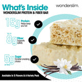 Wonderslim barrita en mano mostrando tamaño práctico y saciedad