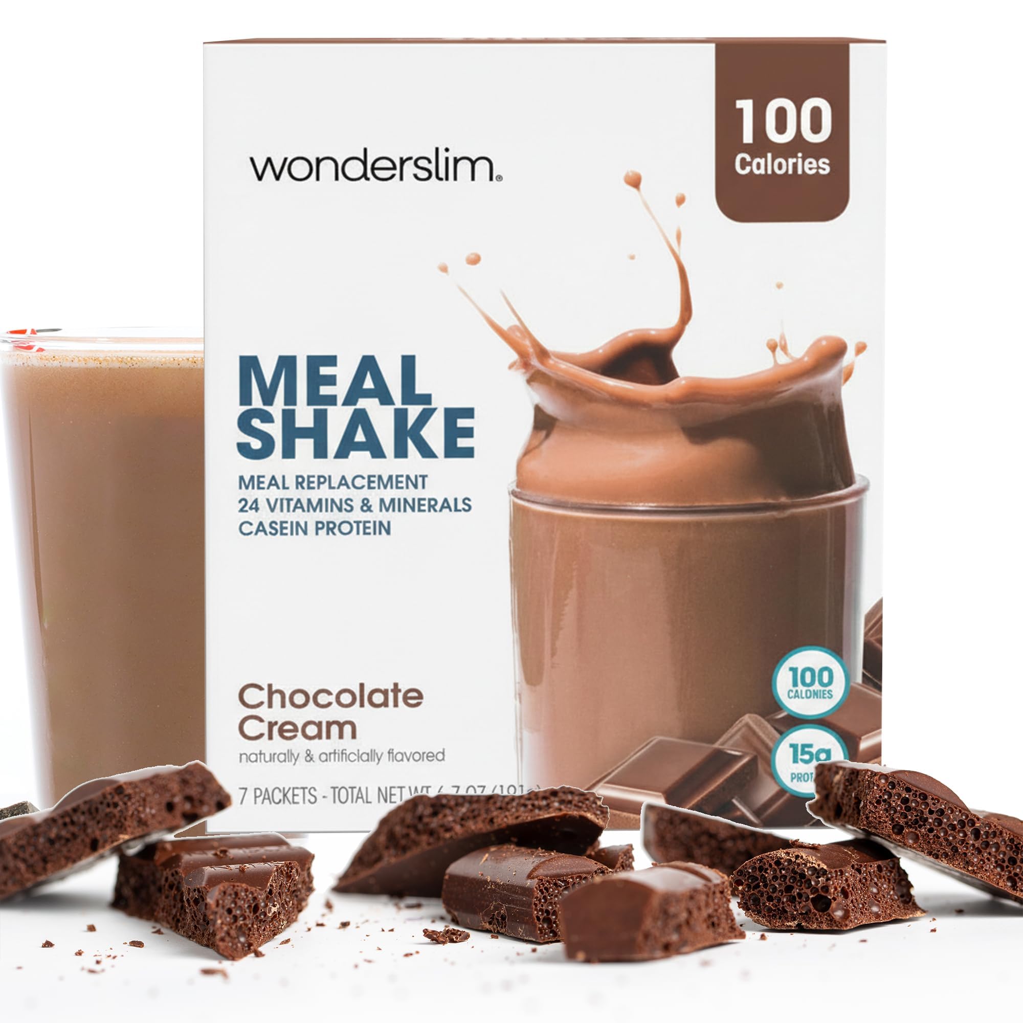 WonderSlim empaque frontal chocolate crema muestra beneficio práctico y portátil
