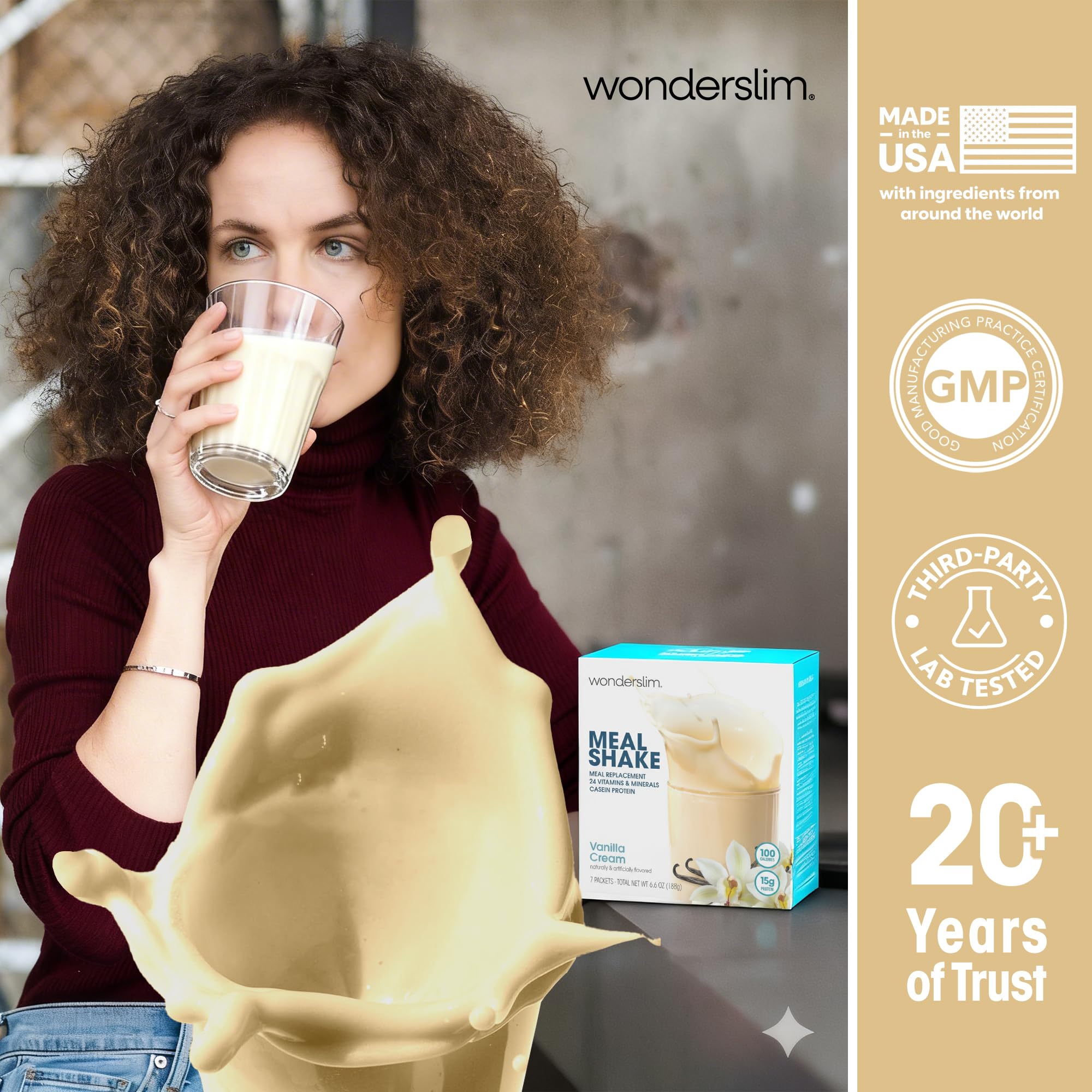 WonderSlim comparación de tamaño del sobre para visualización de porción