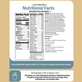 WonderSlim etiqueta nutricional visible con vitaminas y proteína destacadas
