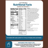 WonderSlim etiqueta nutricional mostrando 15g proteína y 24 vitaminas