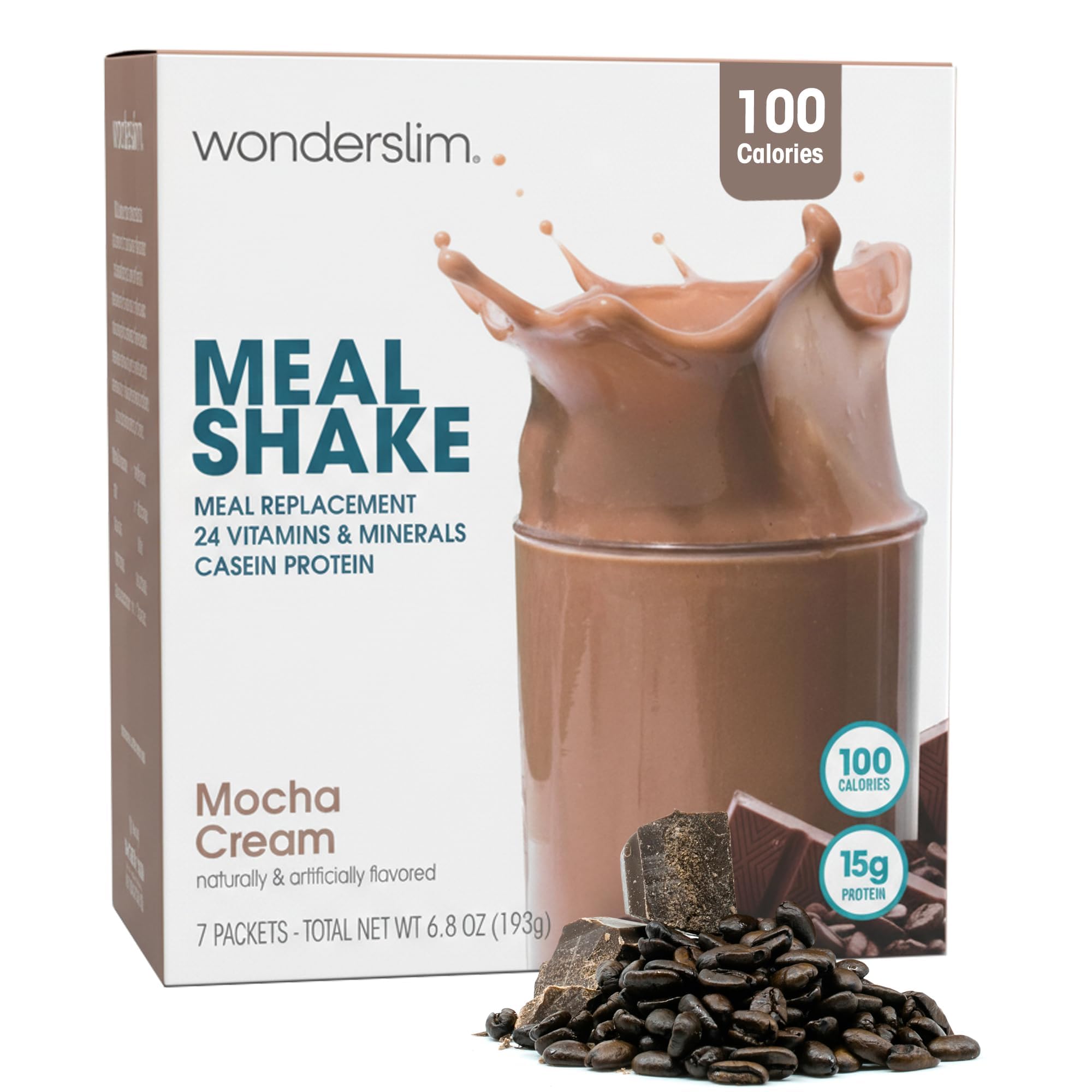 WonderSlim paquete frontal Mocha Cream mostrando diseño y beneficios nutricionales