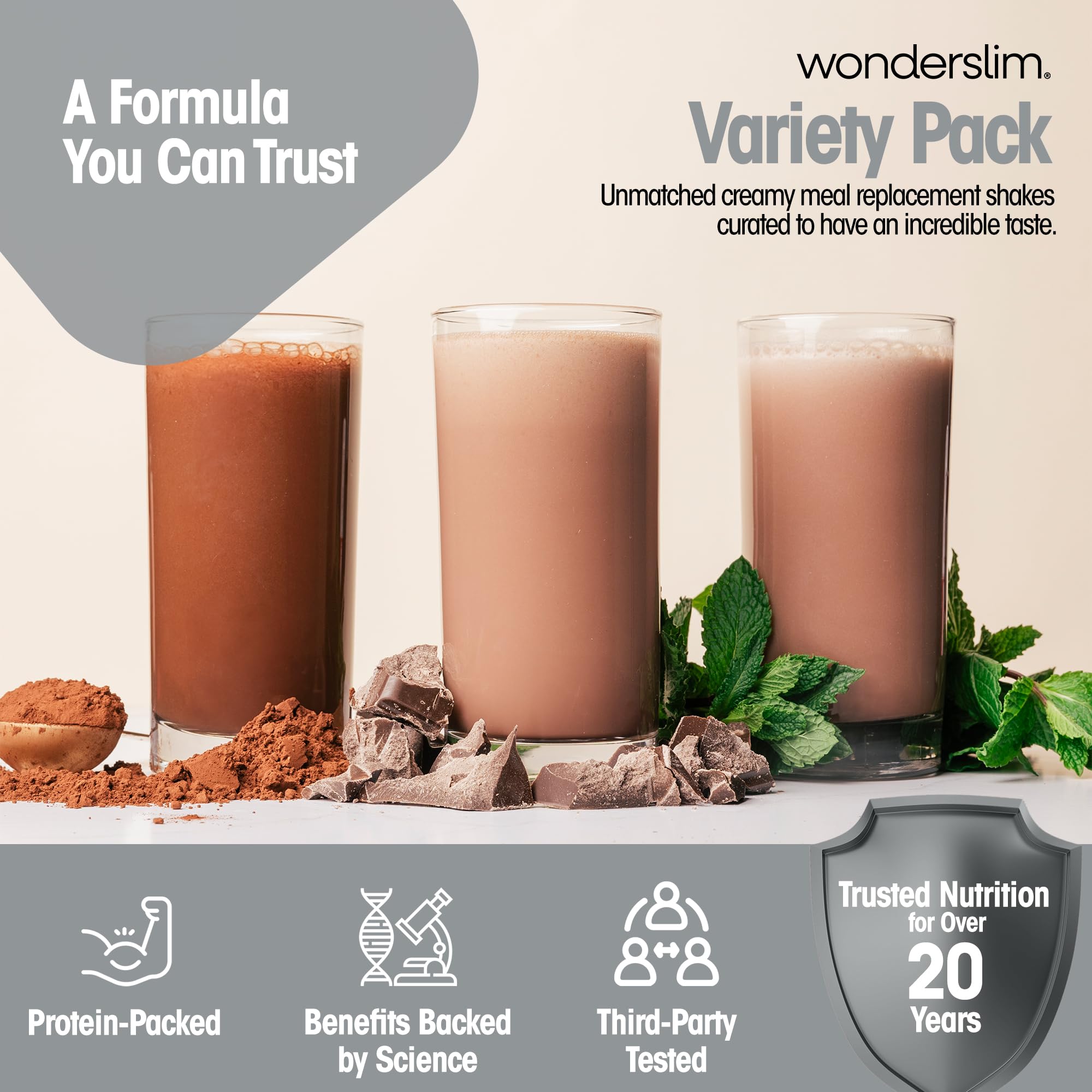 WonderSlim sobre en mano que muestra tamaño por porción y portabilidad