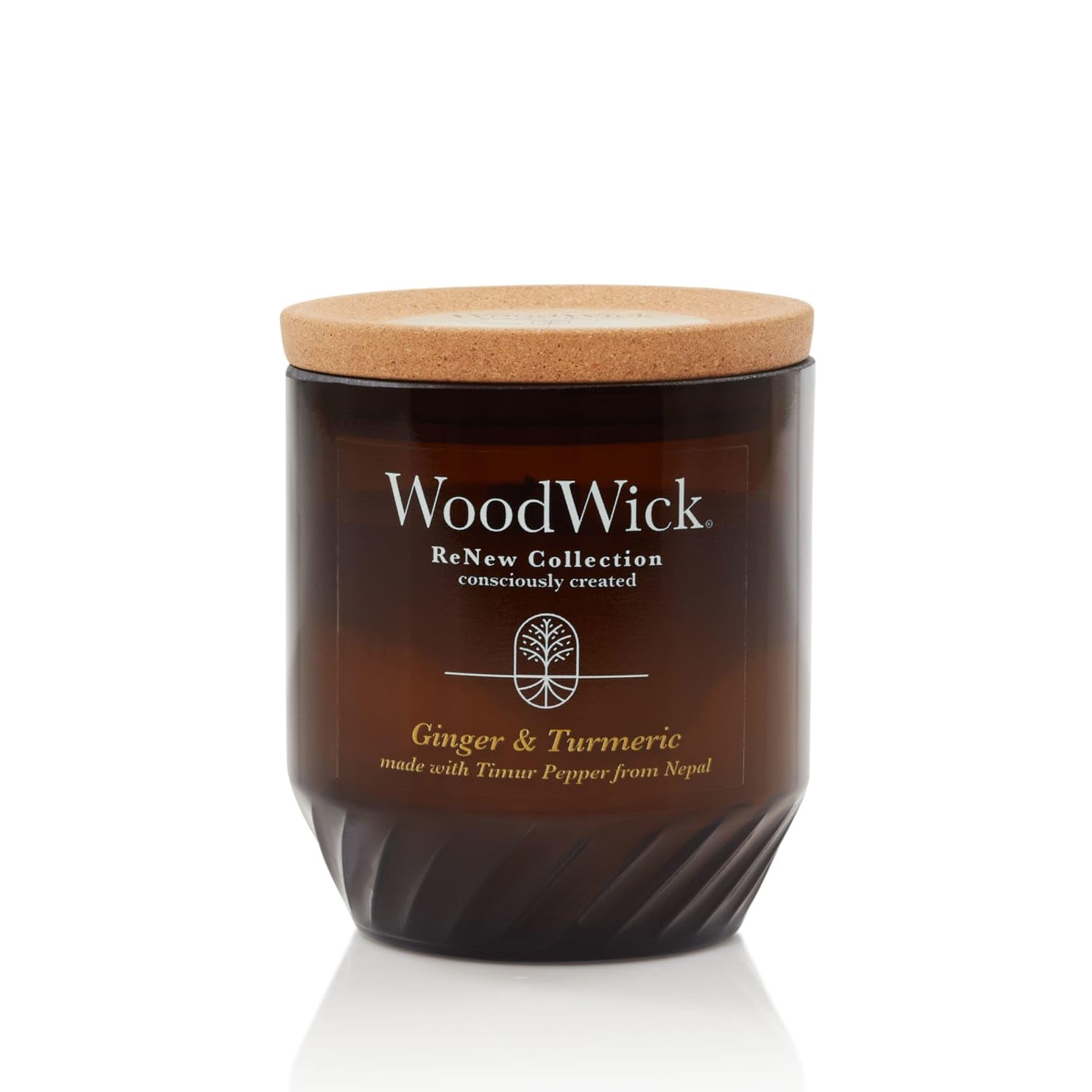 WoodWick(ウッドウィック) vaso ámbar con fragancia jengibre y cúrcuma, presentación sostenible