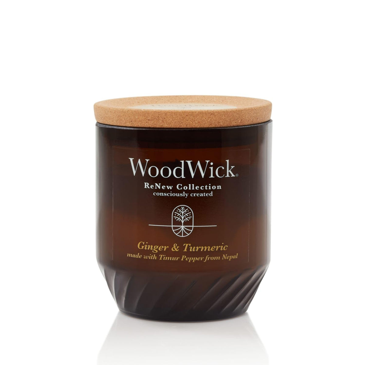 WoodWick(ウッドウィック) vaso ámbar con fragancia jengibre y cúrcuma, presentación sostenible