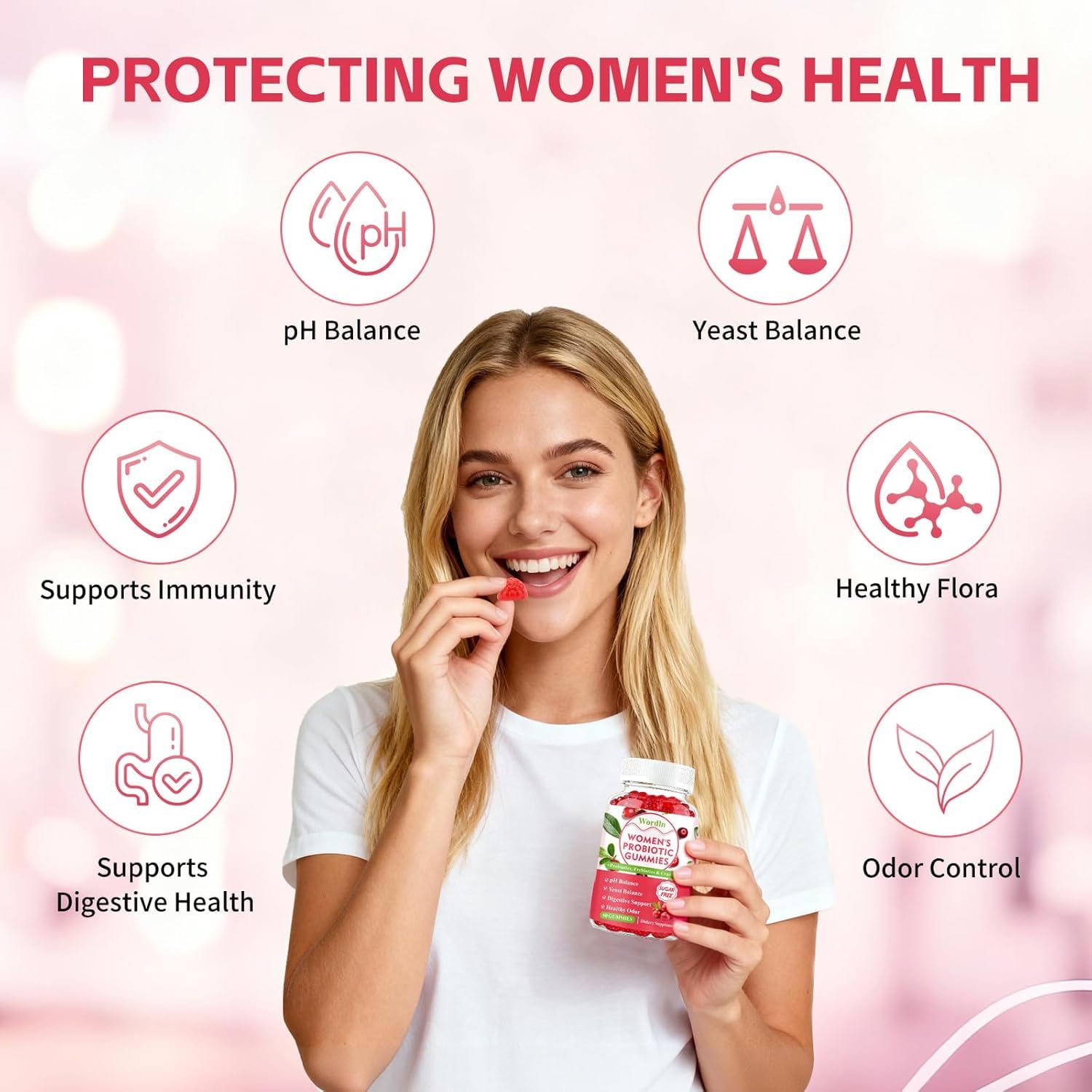 Wordln etiqueta con ingredientes y cepas probióticas destacadas