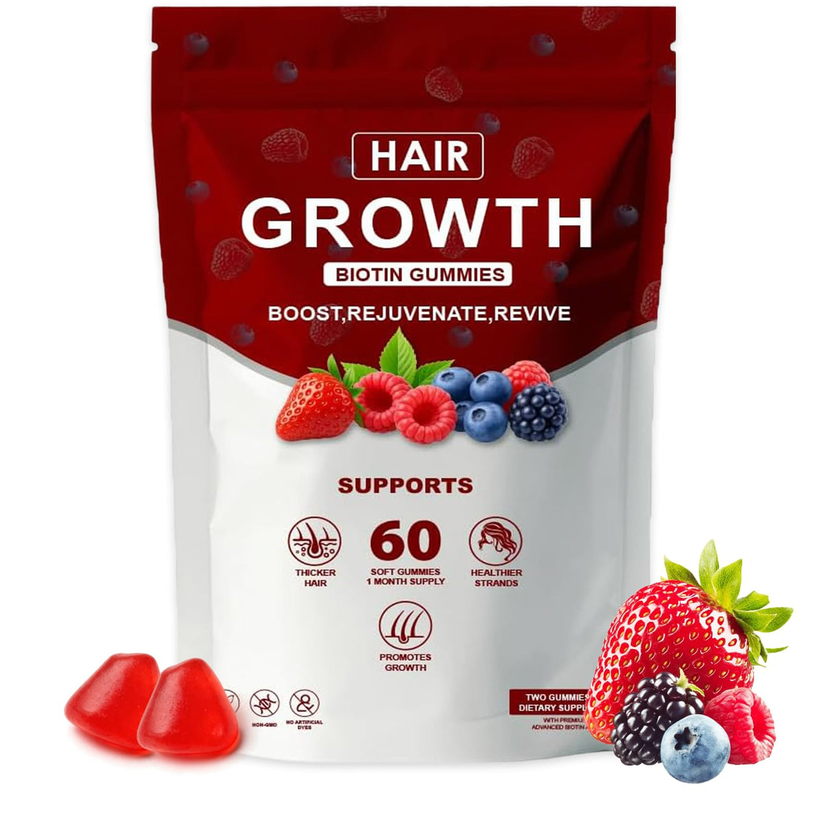 WOVOEO envase frontal de gomitas mostrando beneficio de nutrición capilar