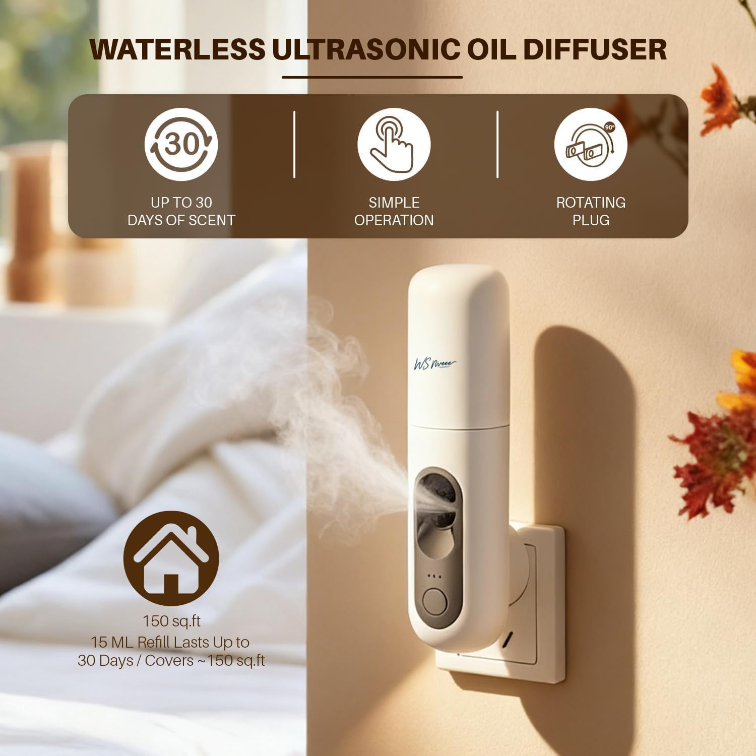 WSNUEEE en dormitorio ofreciendo aroma constante y descanso