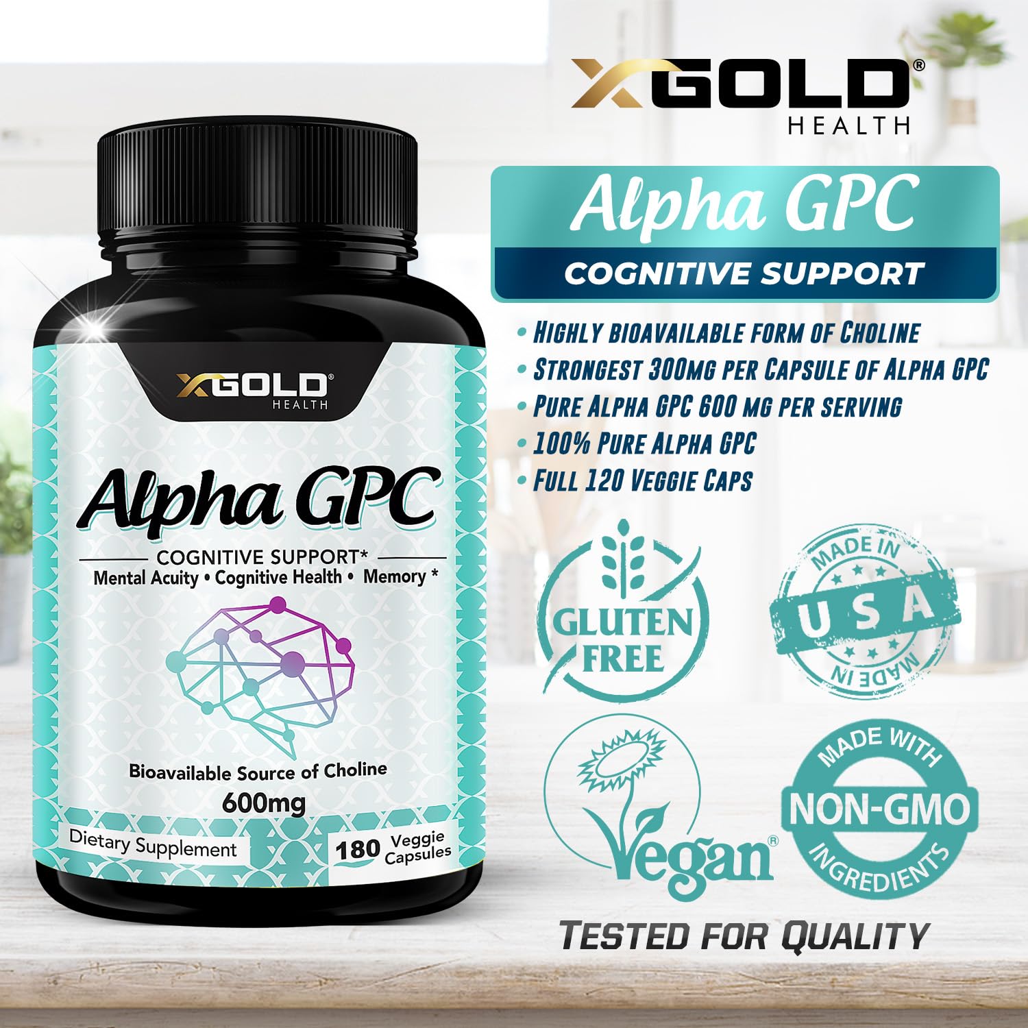X Gold Health botella abierta con cápsulas listas para consumo seguro