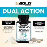 X Gold Health detalle polvo Alpha GPC mostrando pureza y textura