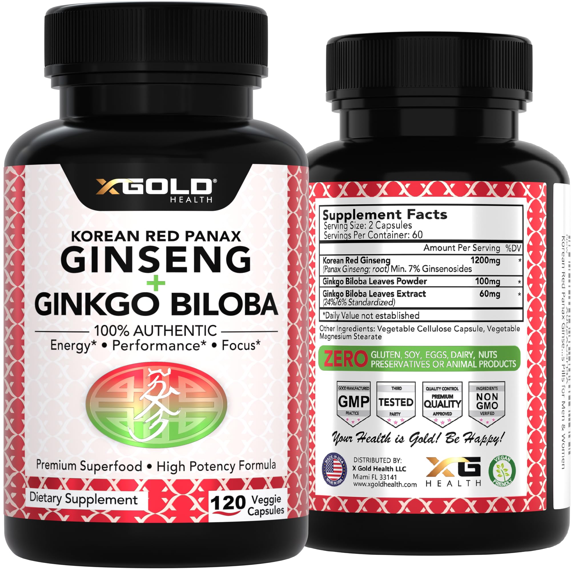 X Gold Health botella abierta con cápsulas, lista para uso diario