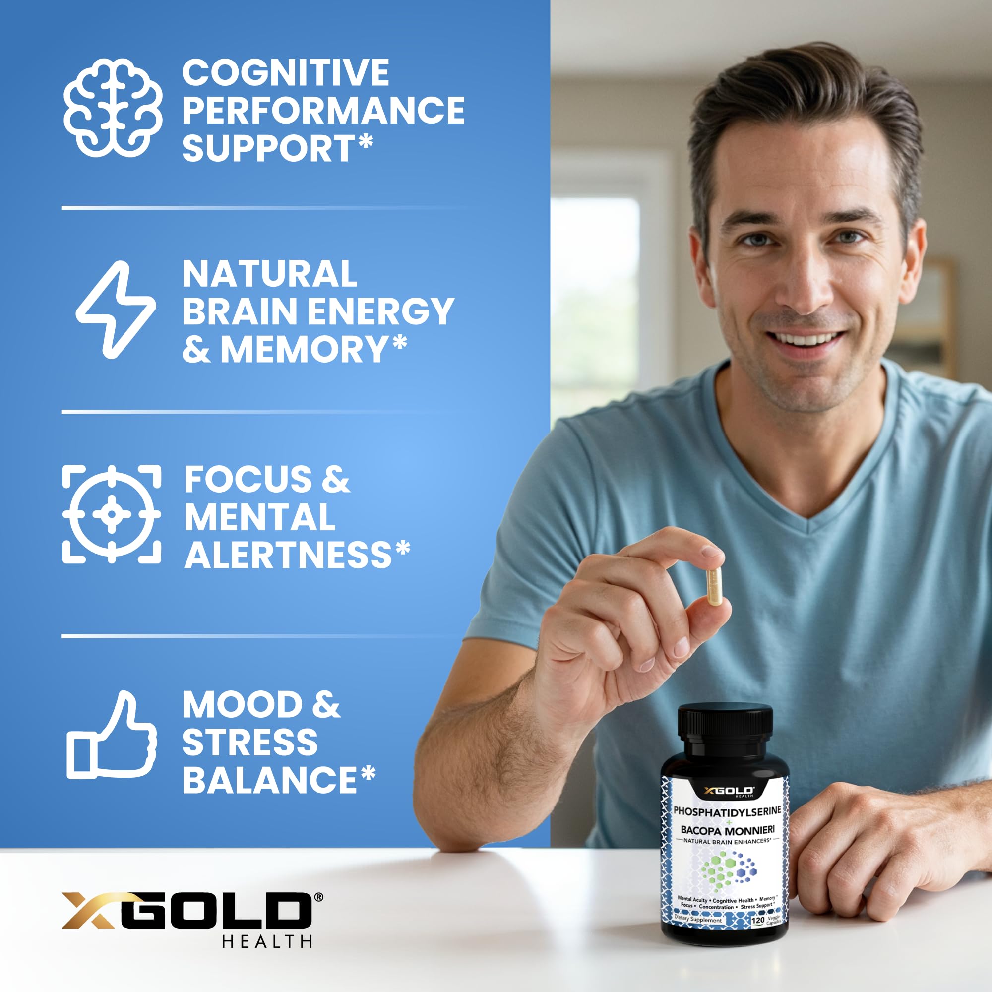 X Gold Health botella abierta con cápsulas para suministro prolongado