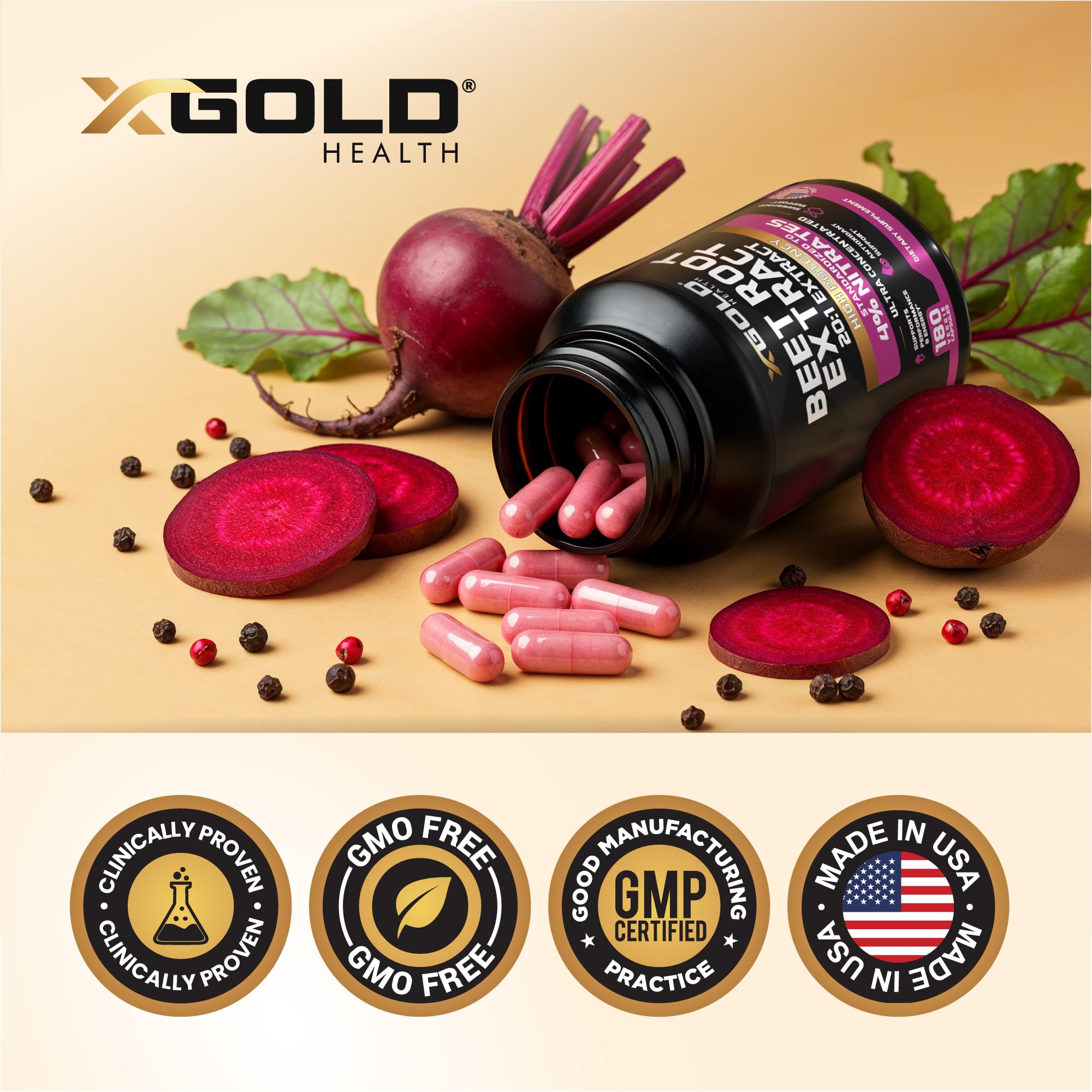 X Gold Health caja abierta con cápsulas ilustrando contenido seguro