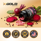 X Gold Health caja abierta con cápsulas ilustrando contenido seguro
