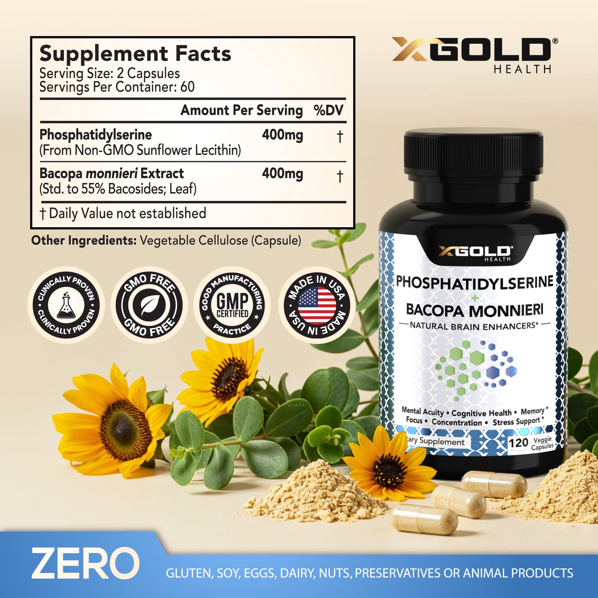 X Gold Health cápsula en primer plano que destaca textura vegetal