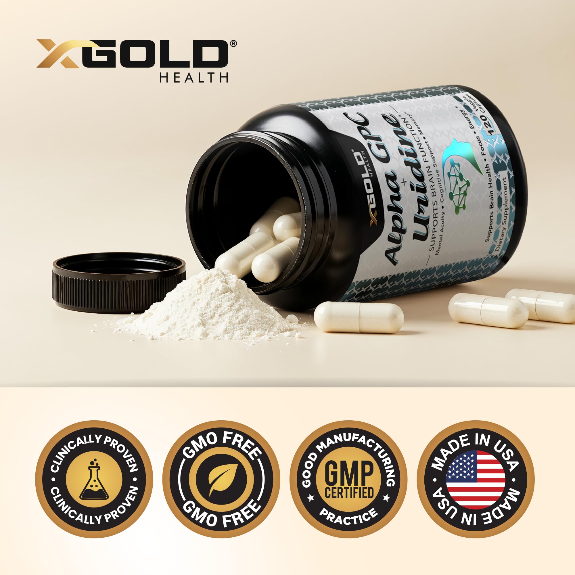 X Gold Health cápsula junto a moneda para mostrar tamaño real