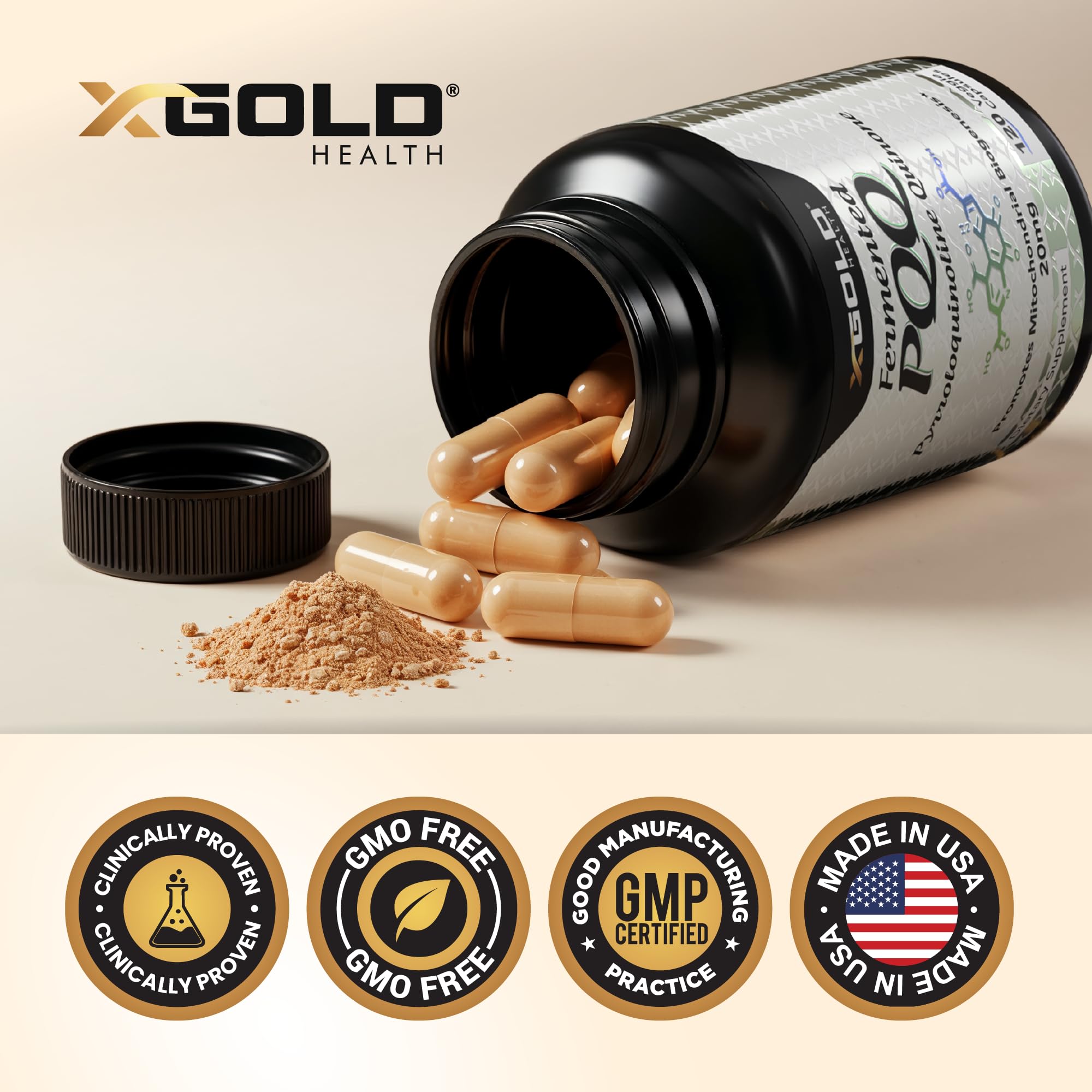 X Gold Health comparación de tamaño junto a una moneda para visualizar escala