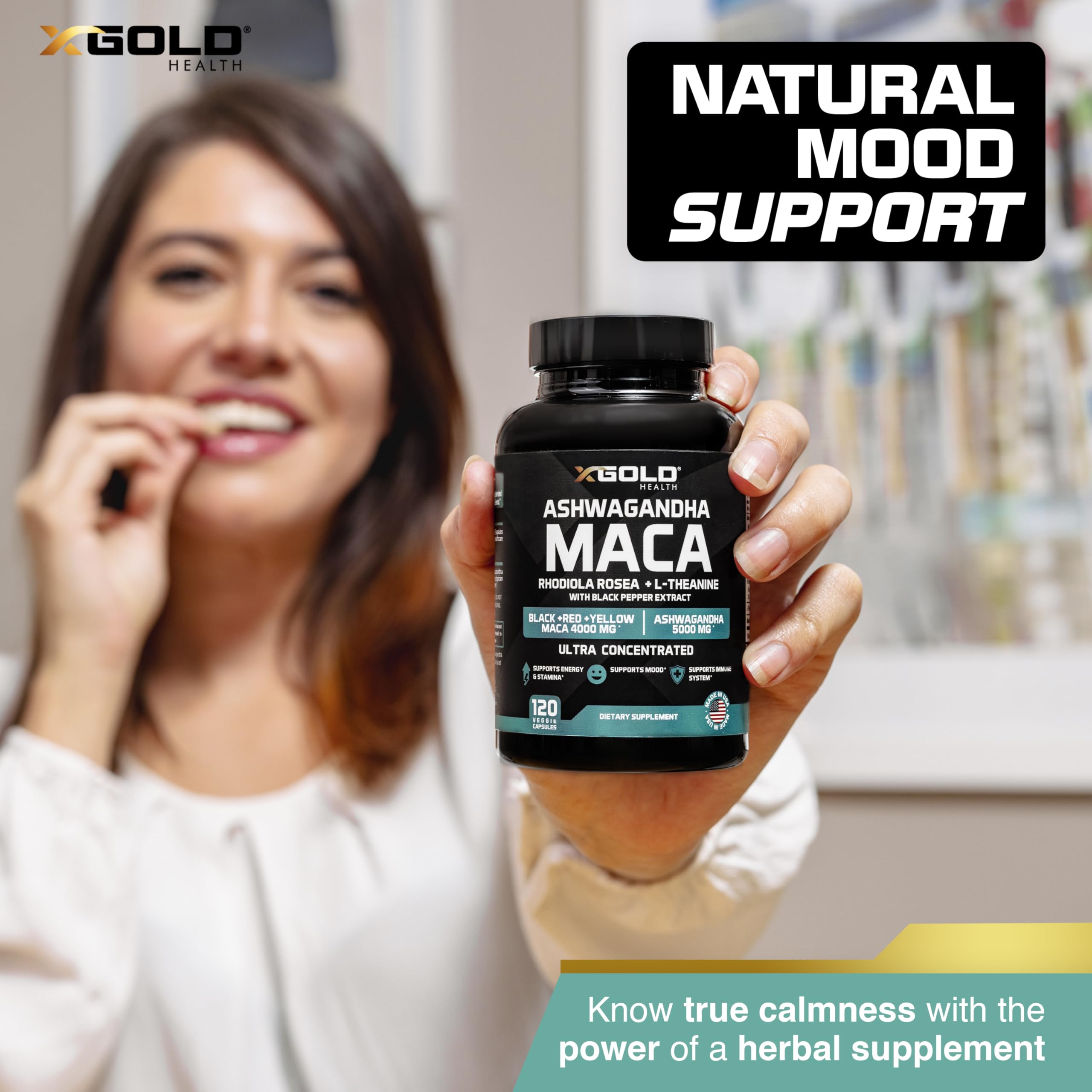 X Gold Health cápsulas junto a regla para comparar tamaño real