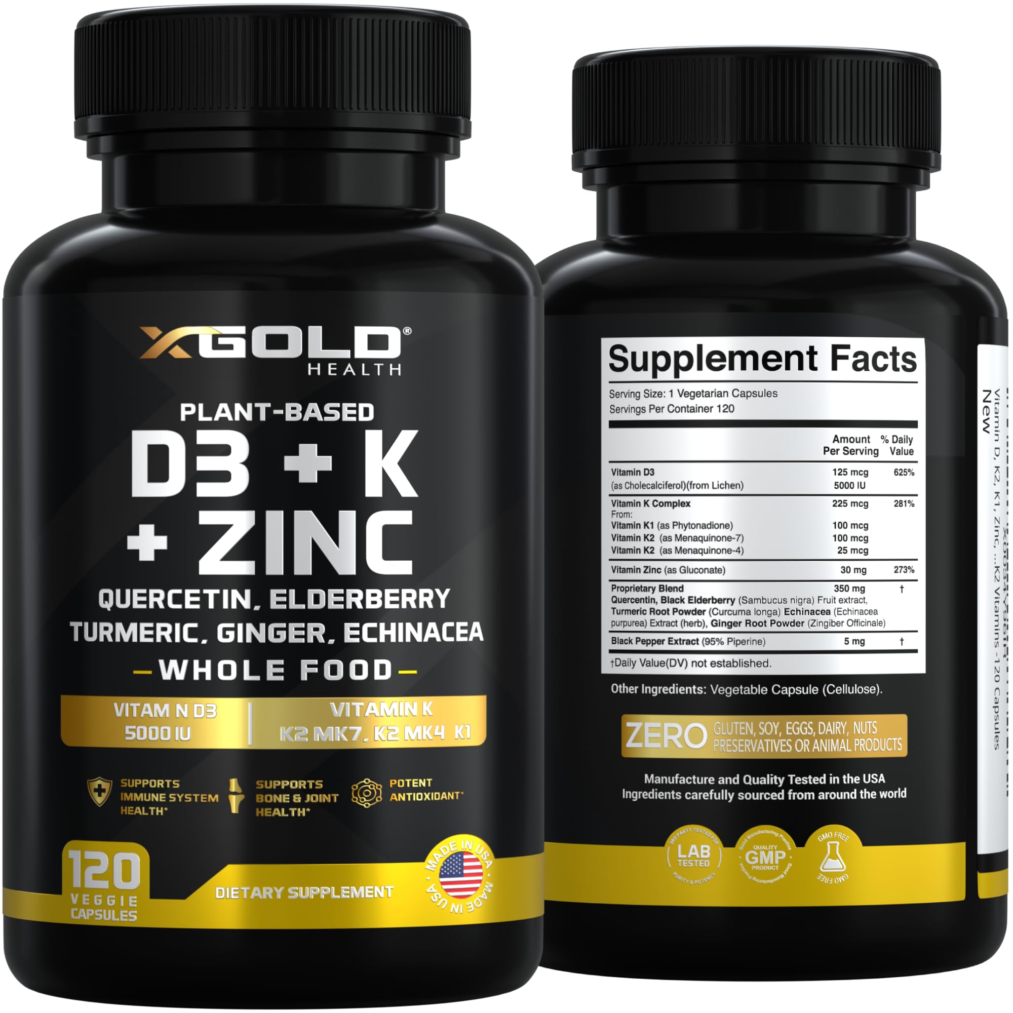 X Gold Health ingredientes botánicos como saúco, cúrcuma y jengibre