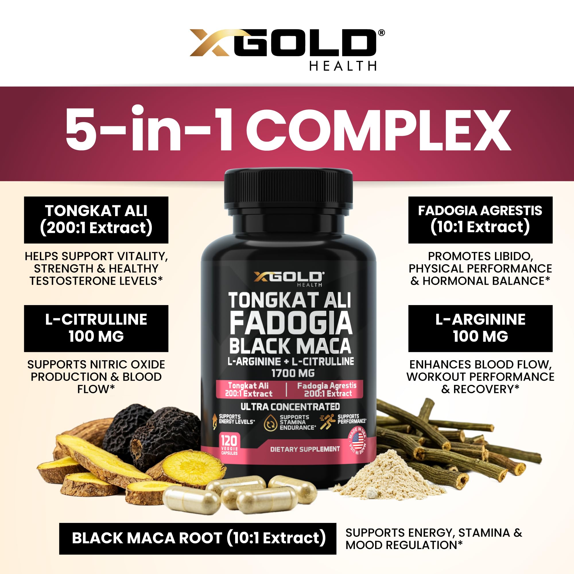 X Gold Health etiqueta con lista de ingredientes y concentraciones